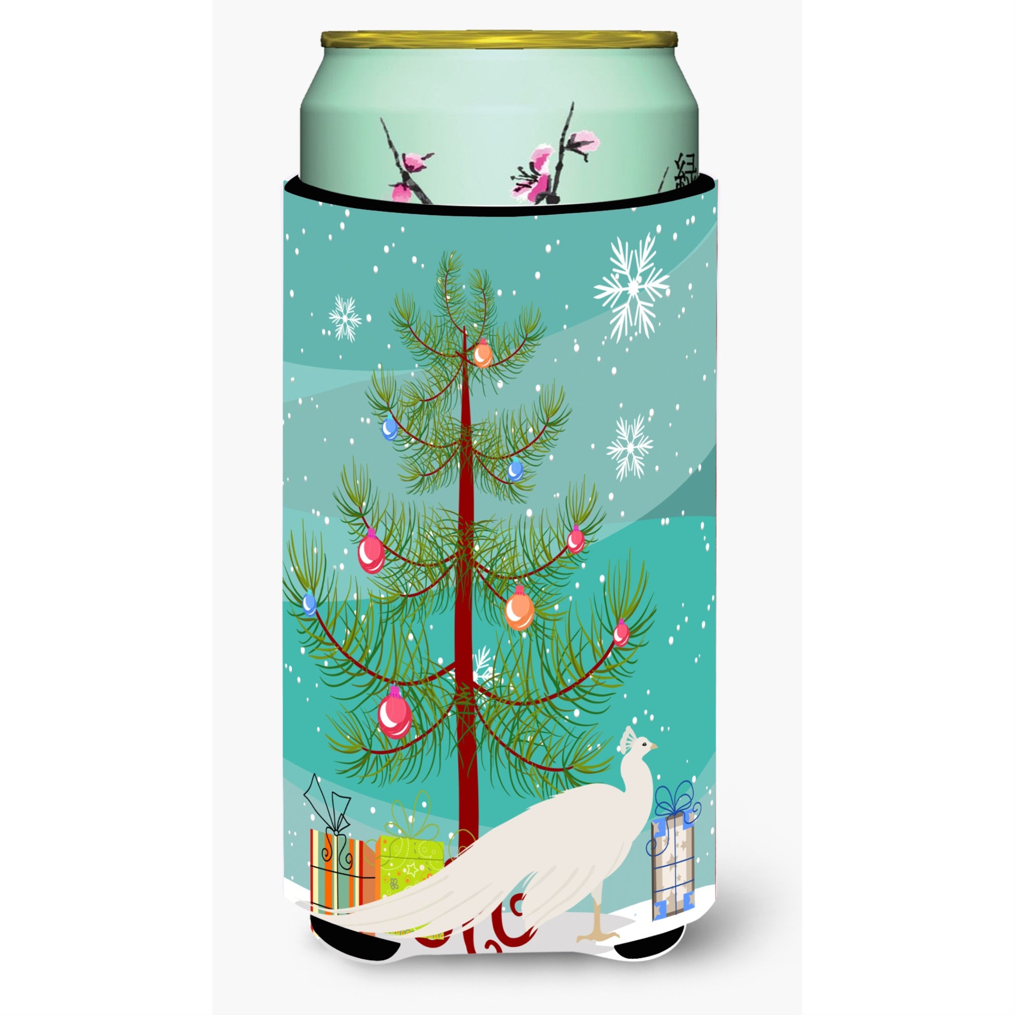 Caroline'S Treasures White Peacock Peafowl Christmas Decorative Can Hugger, Tall, Multicolor