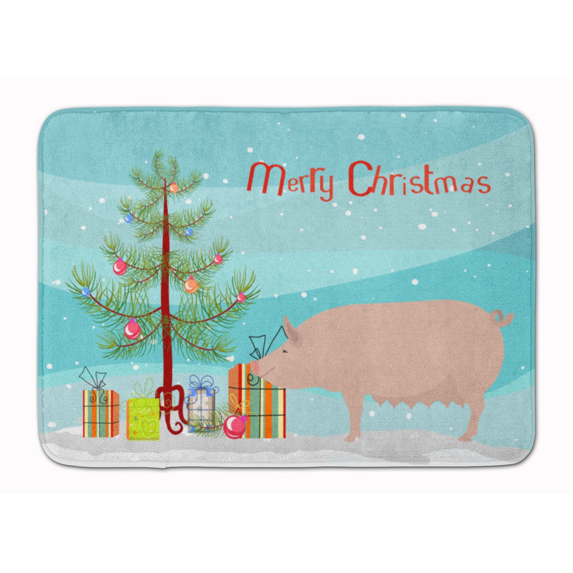 Caroline'S Treasures English Large White Pig Christmas Floor Mat, 19 X 27, Multicolor