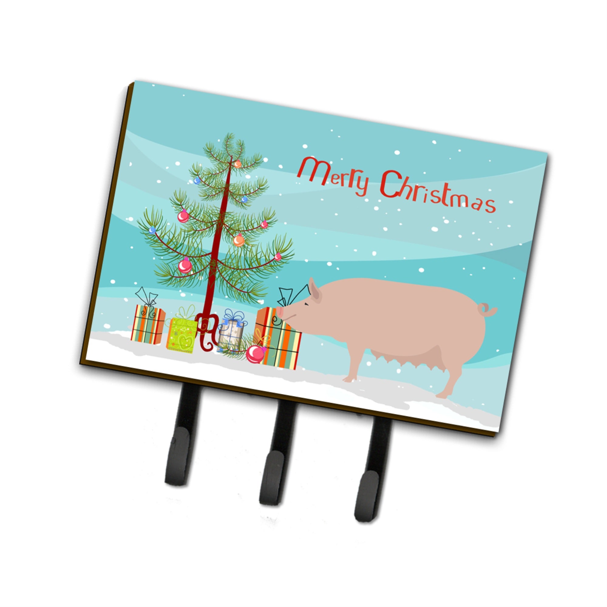 Caroline'S Treasures English Large White Pig Christmas Wall Hook, Triple