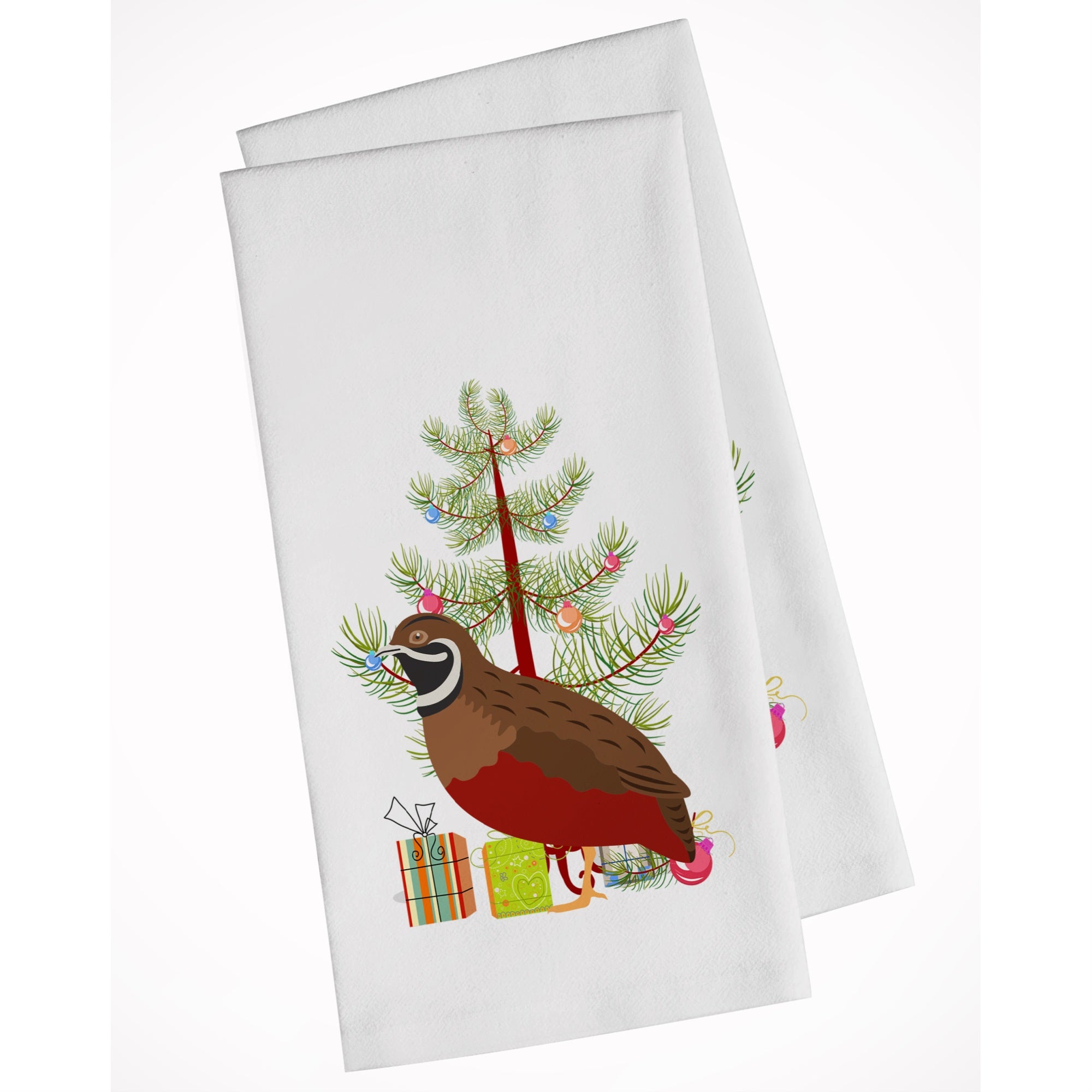 Chinese Painted Or King Quail Christmas White Kitchen Towel Set Of 2