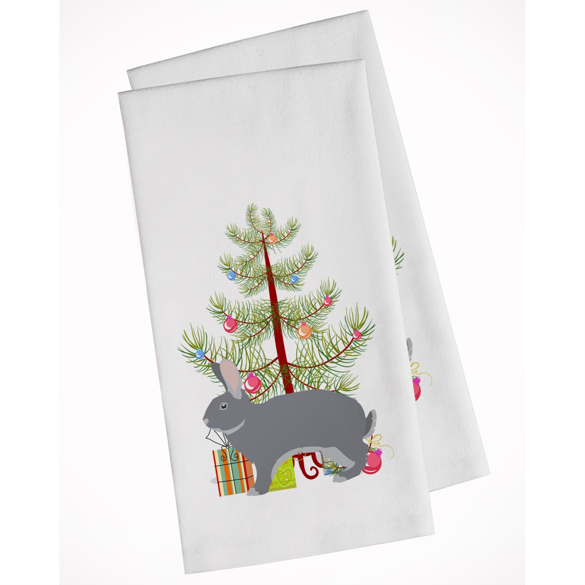 Giant Chinchilla Rabbit Christmas White Kitchen Towel Set Of 2
