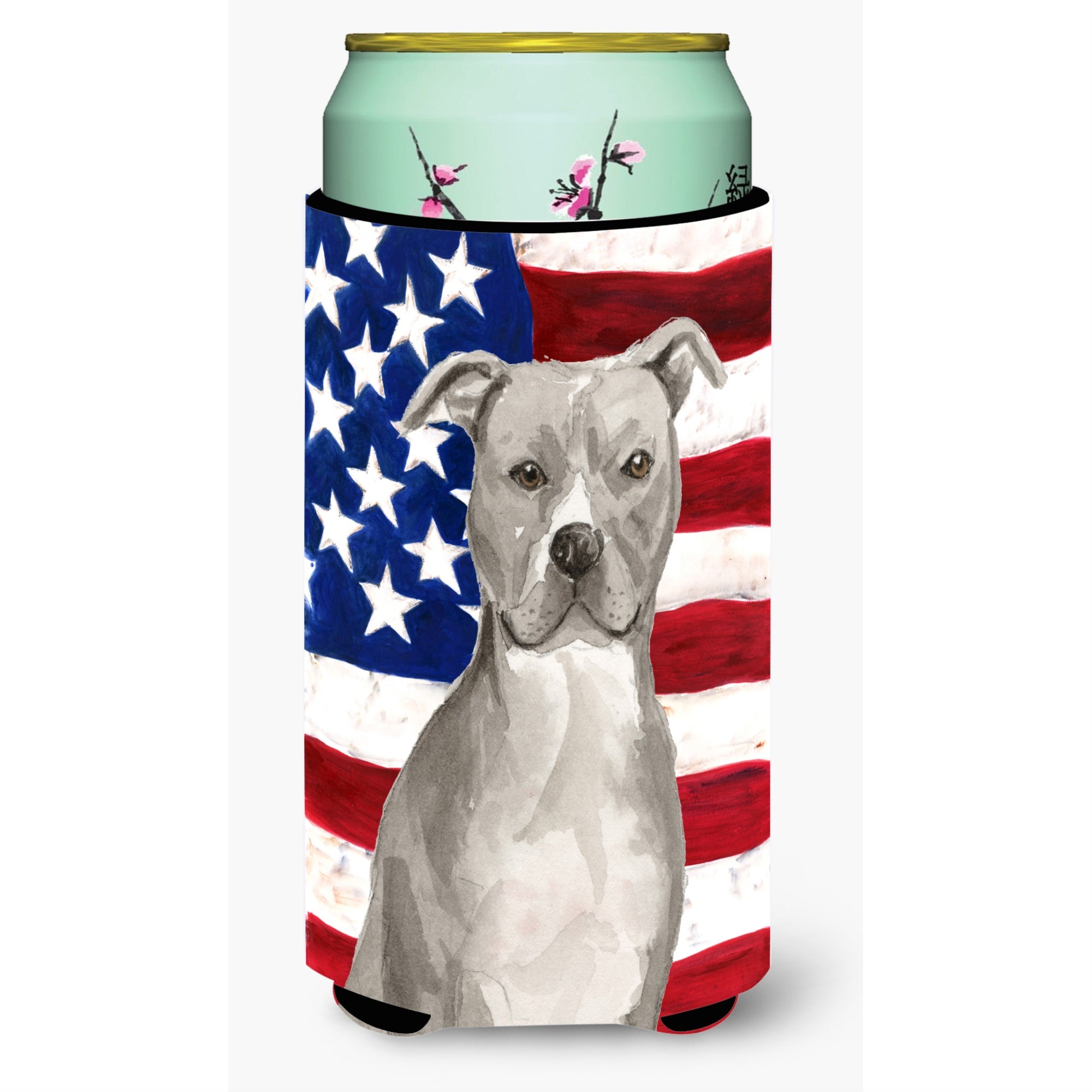 Caroline'S Treasures Staffordshire Bull Terrier Patriotic Decorative Can Hugger, Tall, Multicolor