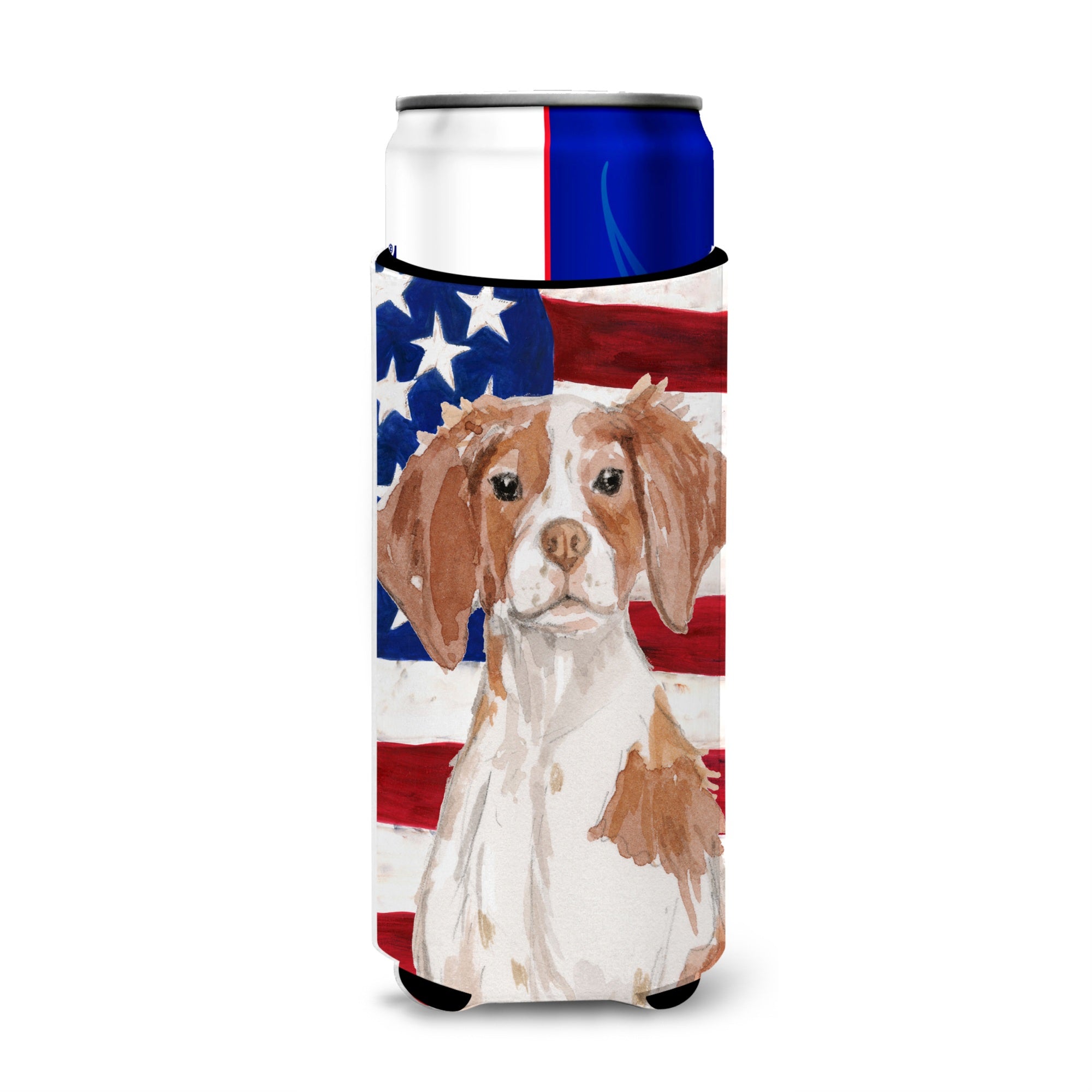 Caroline'S Treasures Brittany Spaniel Patriotic Decorative Can Hugger, Slim, Multicolor