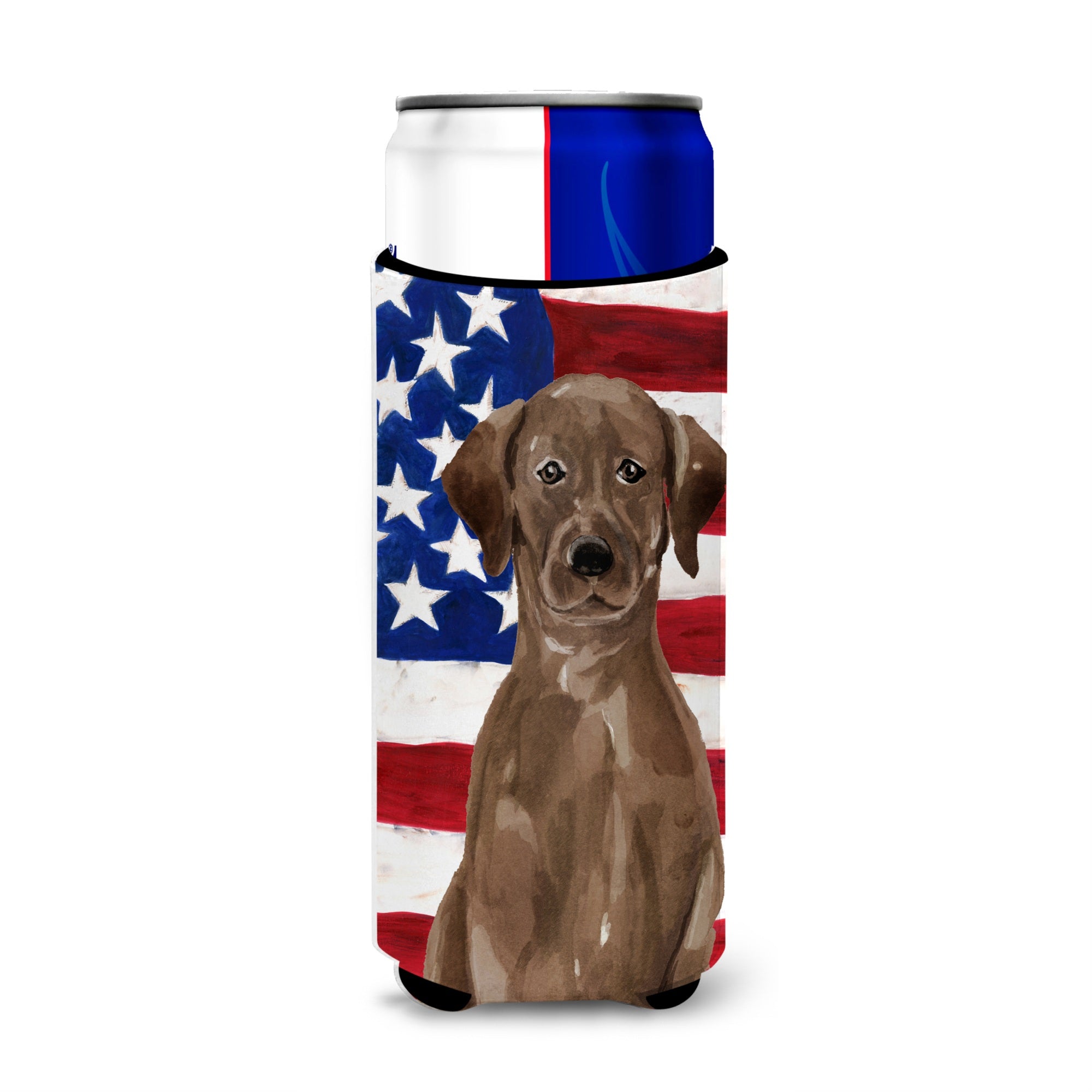 Caroline'S Treasures Chocolate Labrador Patriotic Decorative Can Hugger, Slim, Multicolor