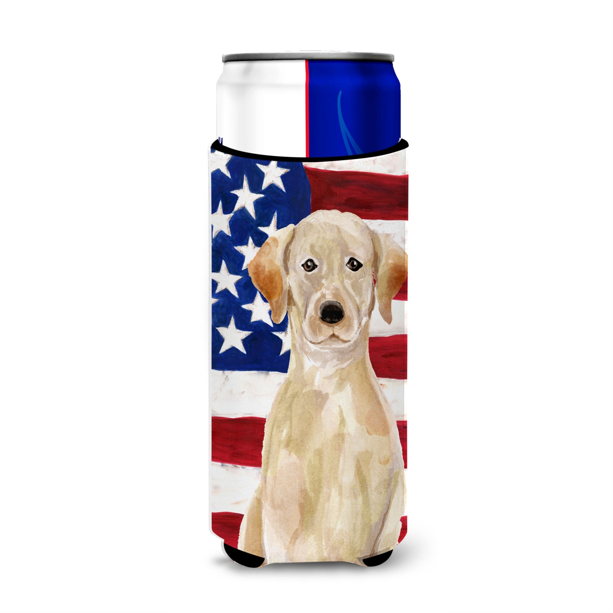 Caroline'S Treasures Yellow Labrador Patriotic Decorative Can Hugger, Slim, Multicolor