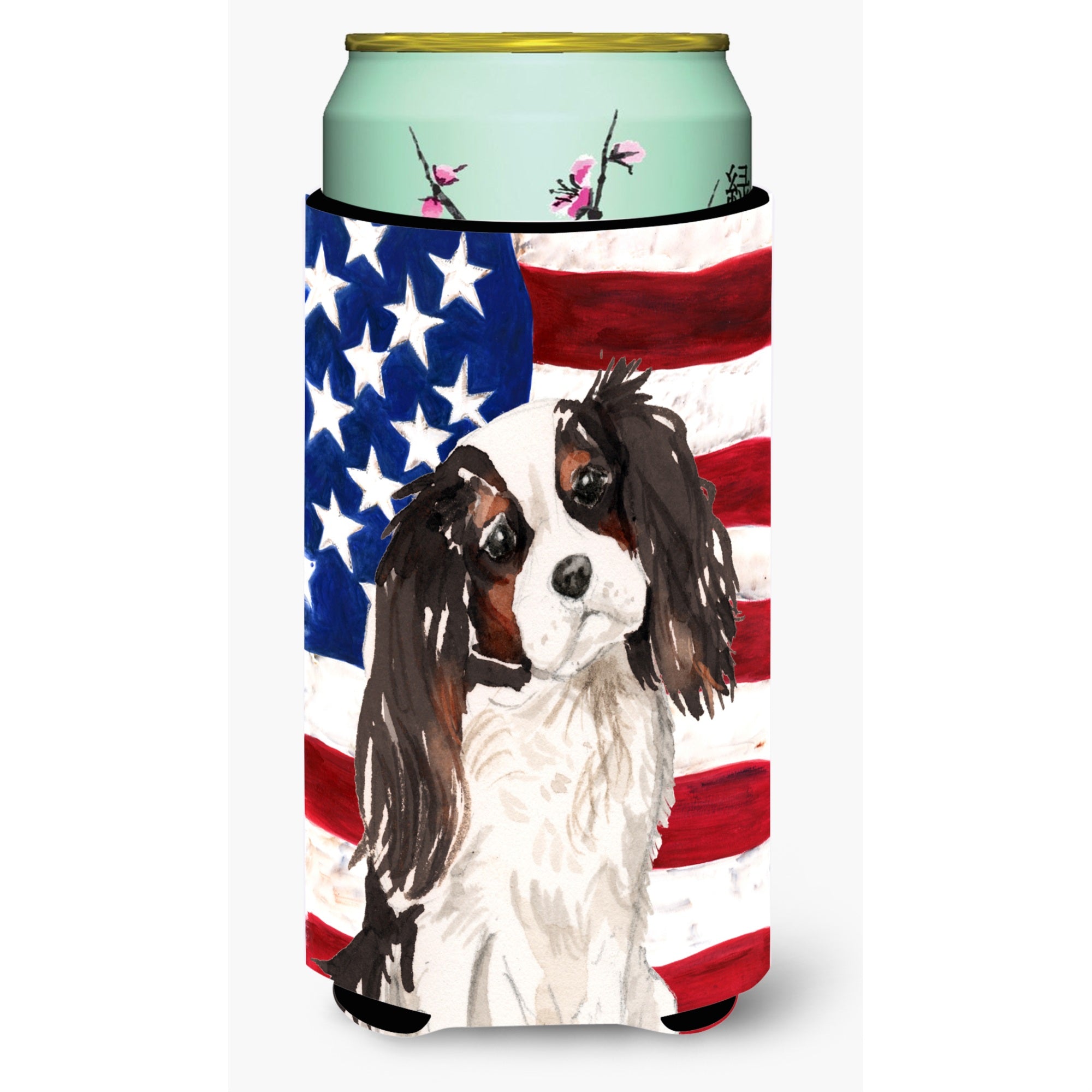 Caroline'S Treasures Tricolor Cavalier Spaniel Patriotic Decorative Can Hugger, Tall, Multicolor