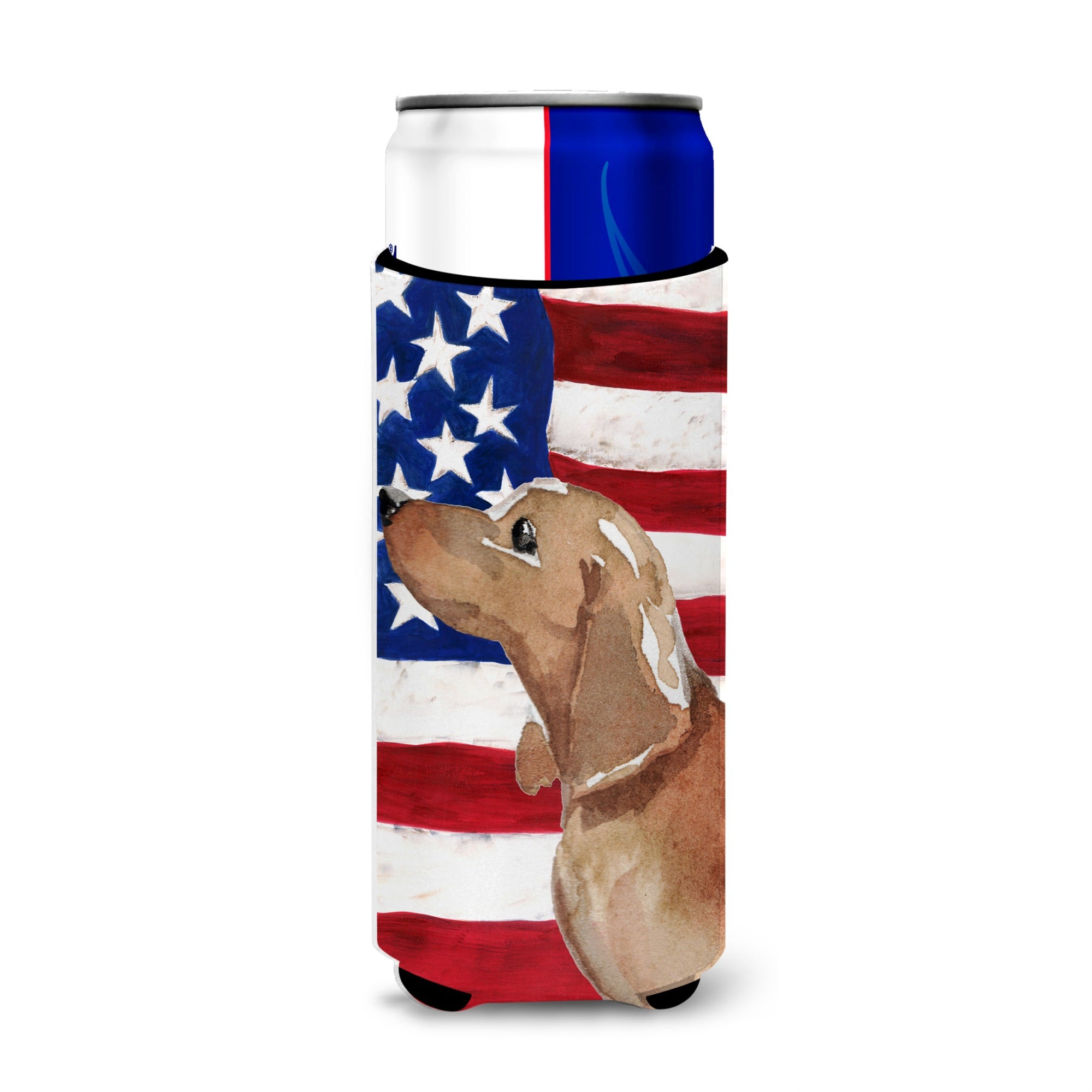 Caroline'S Treasures Red Tan Dachshund Patriotic Decorative Can Hugger, Slim, Multicolor