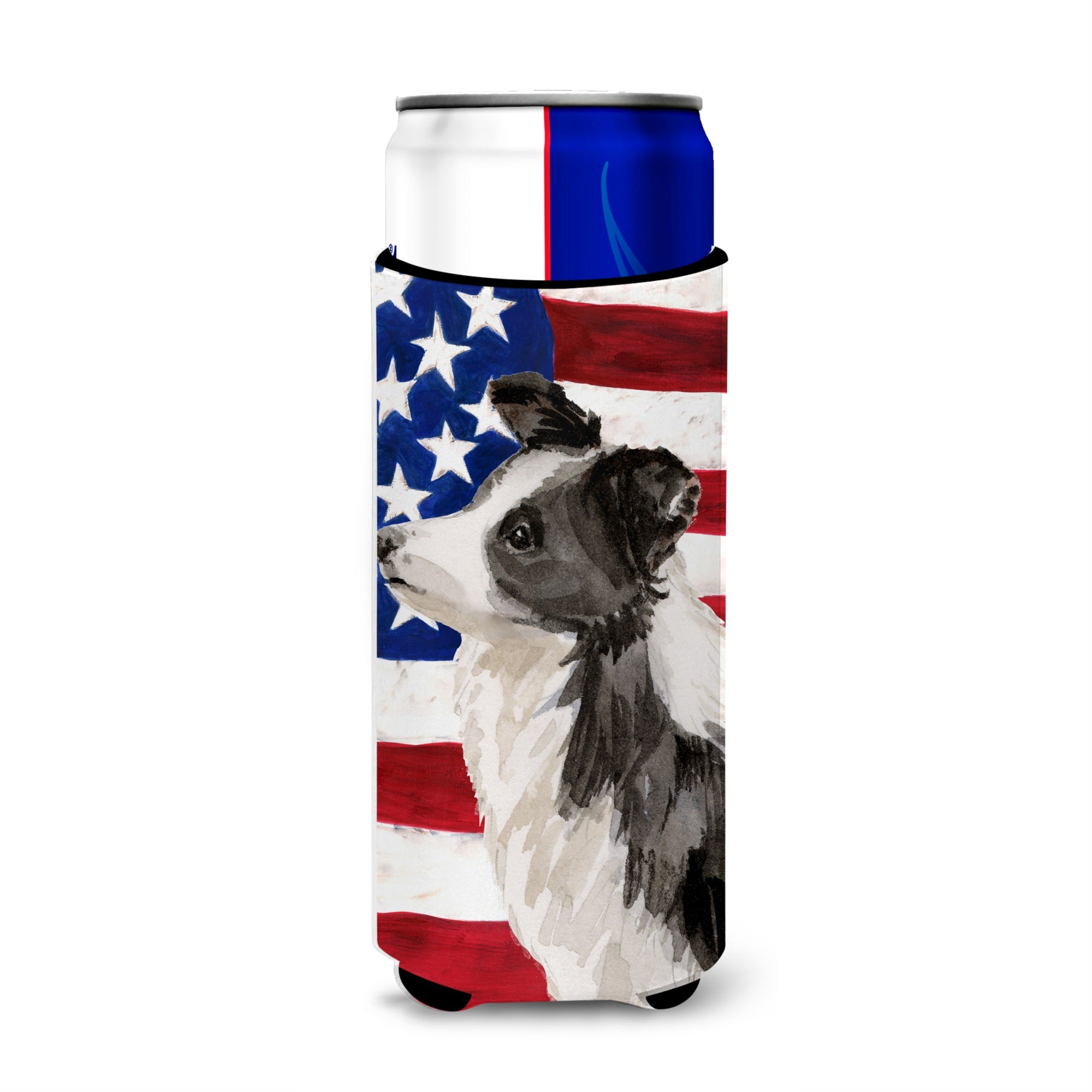 Caroline'S Treasures Border Collie Patriotic Decorative Can Hugger, Slim, Multicolor