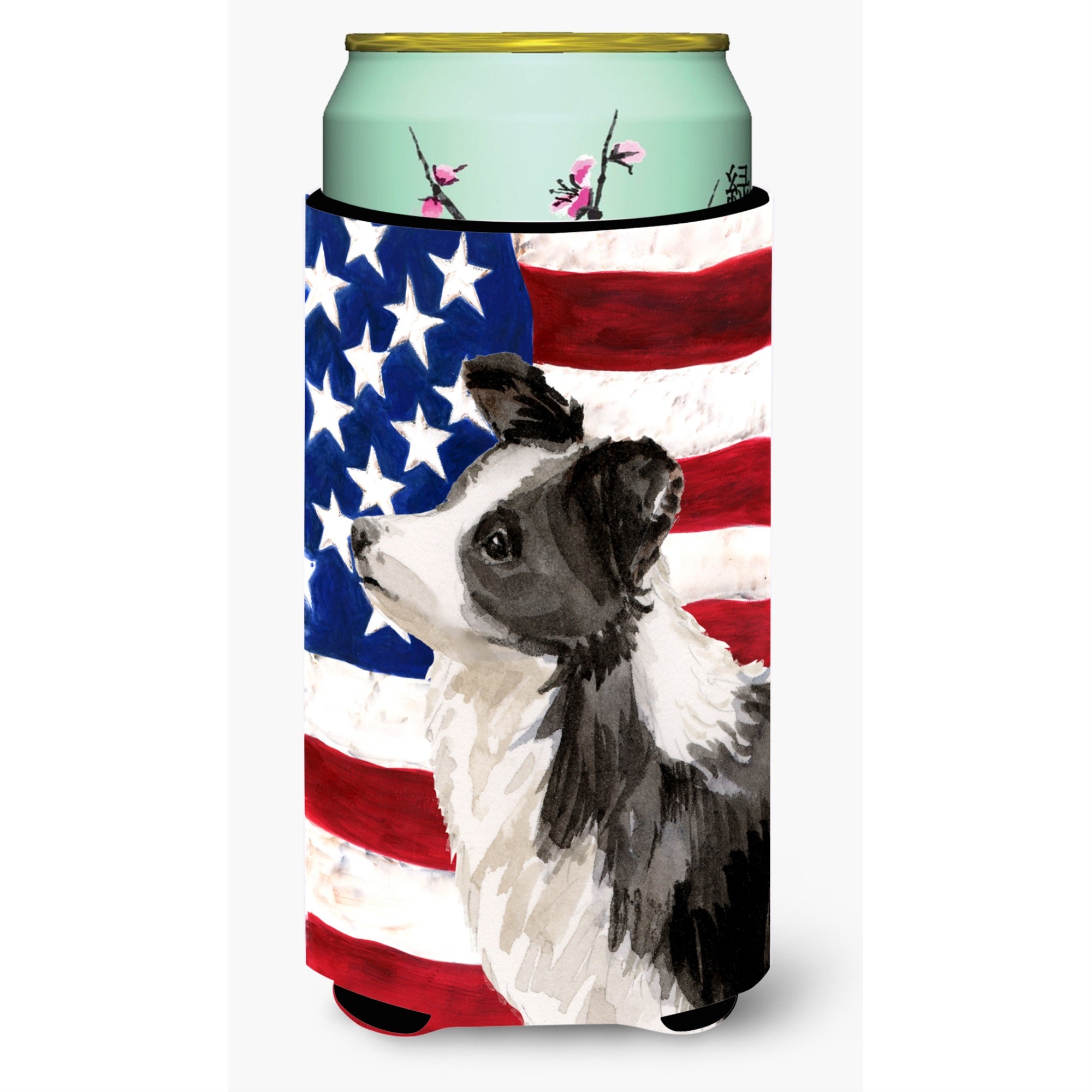 Caroline'S Treasures Border Collie Patriotic Decorative Can Hugger, Tall, Multicolor