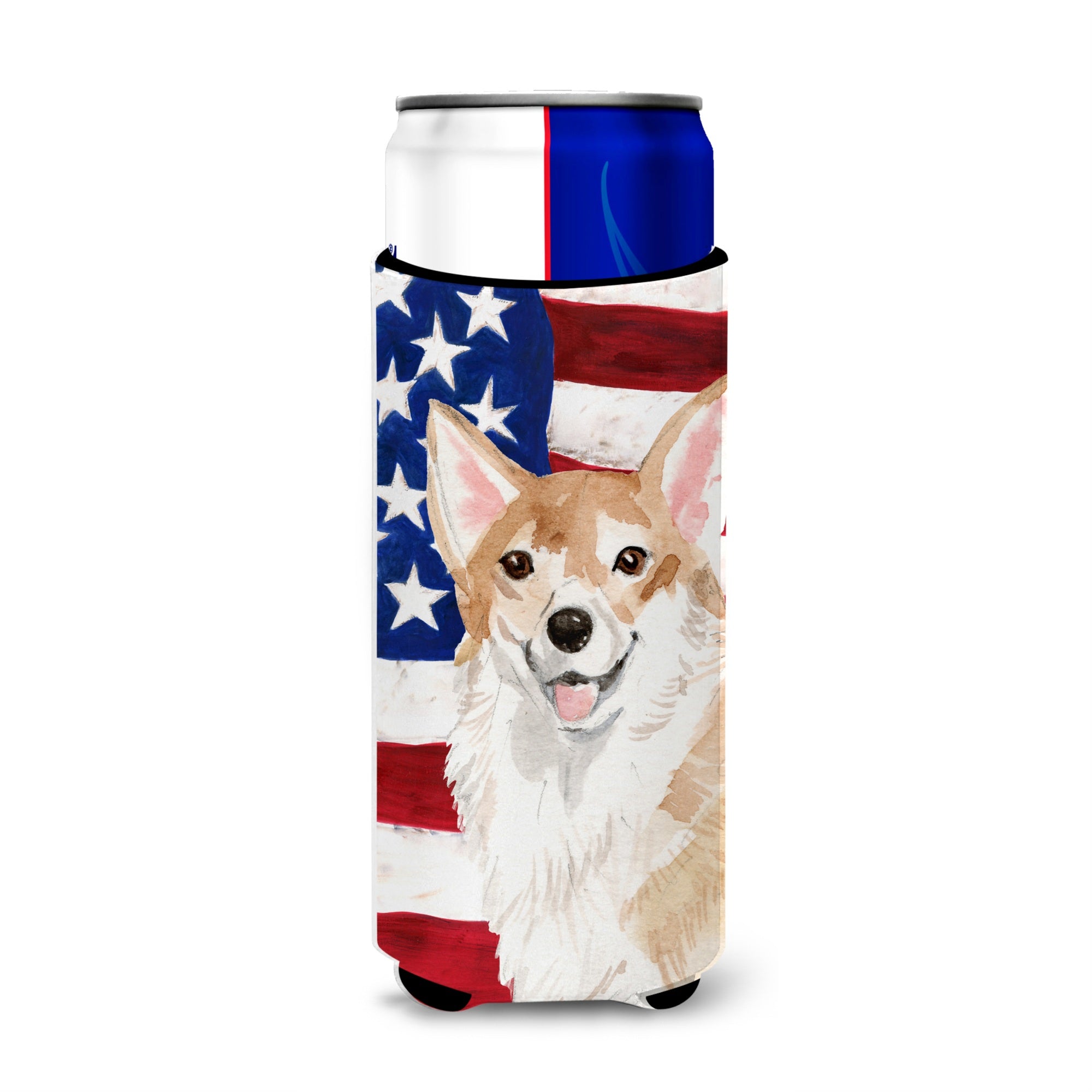 Caroline'S Treasures Corgi Patriotic Decorative Can Hugger, Slim, Multicolor