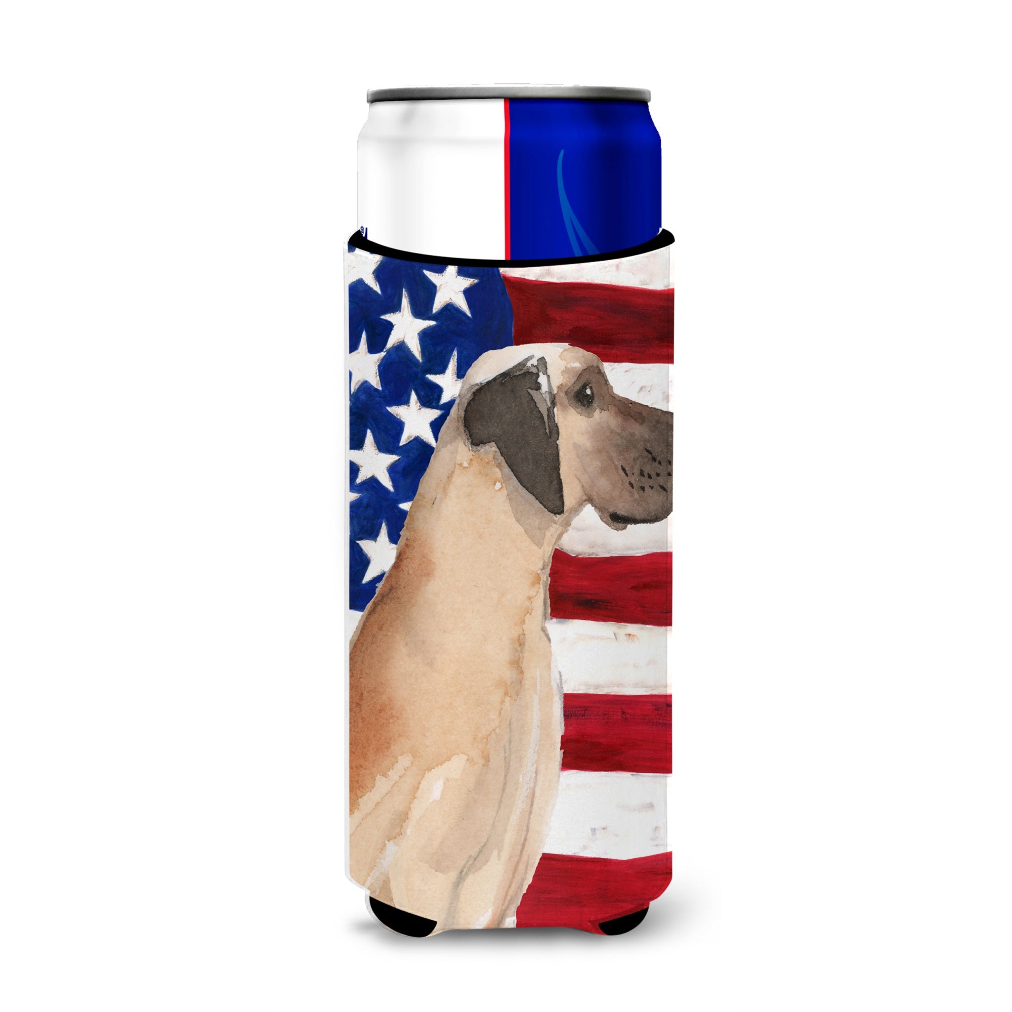Caroline'S Treasures Fawn Natural Dane Patriotic Decorative Can Hugger, Slim, Multicolor