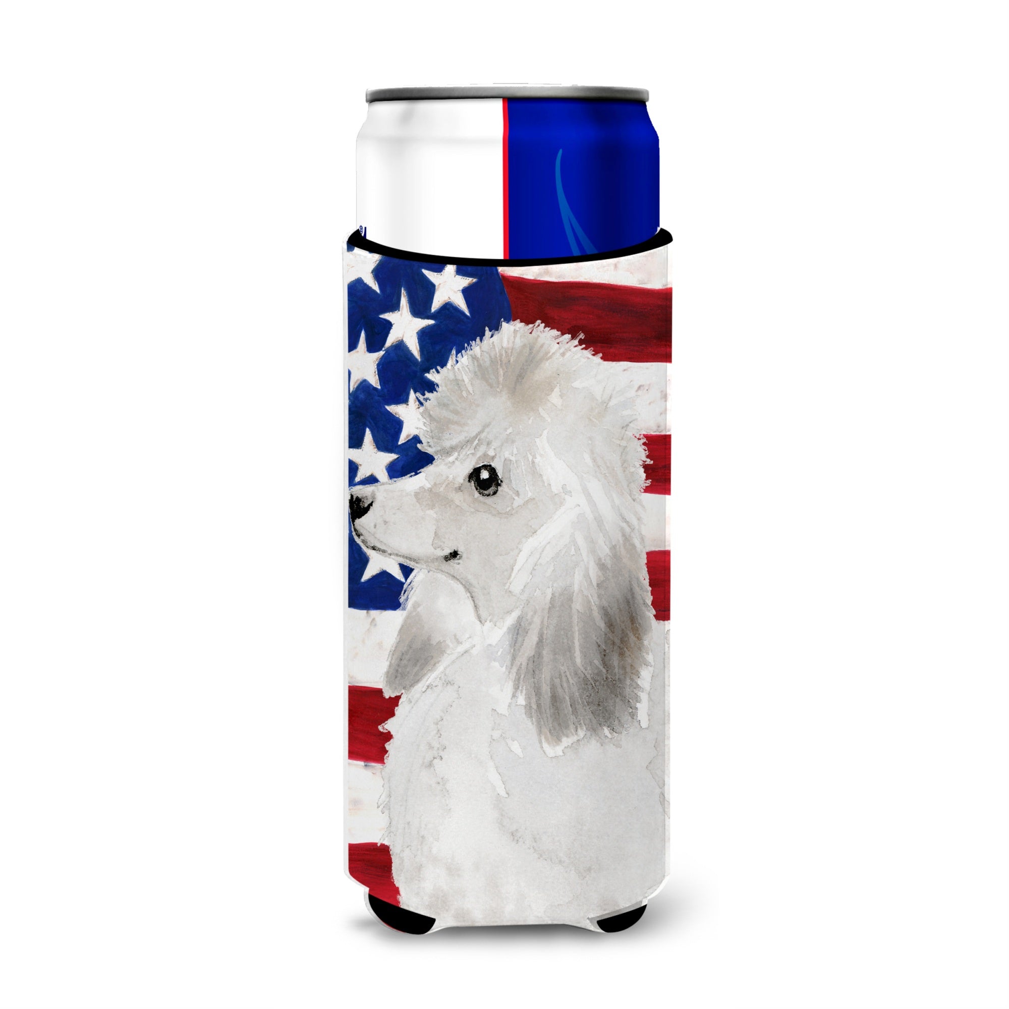 Caroline'S Treasures White Standard Poodle Patriotic Decorative Can Hugger, Slim, Multicolor