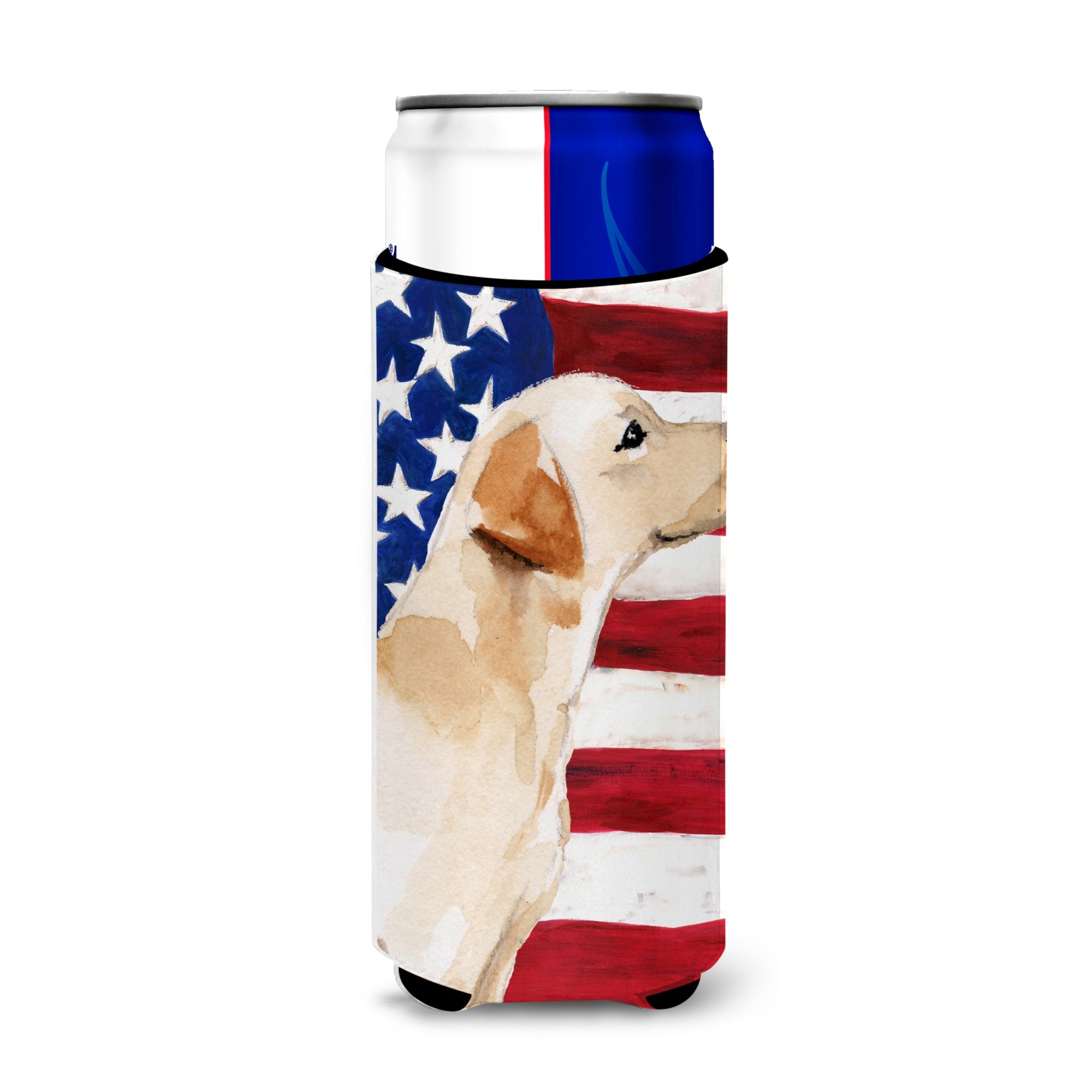Caroline'S Treasures Yellow Labrador #2 Patriotic Decorative Can Hugger, Slim, Multicolor