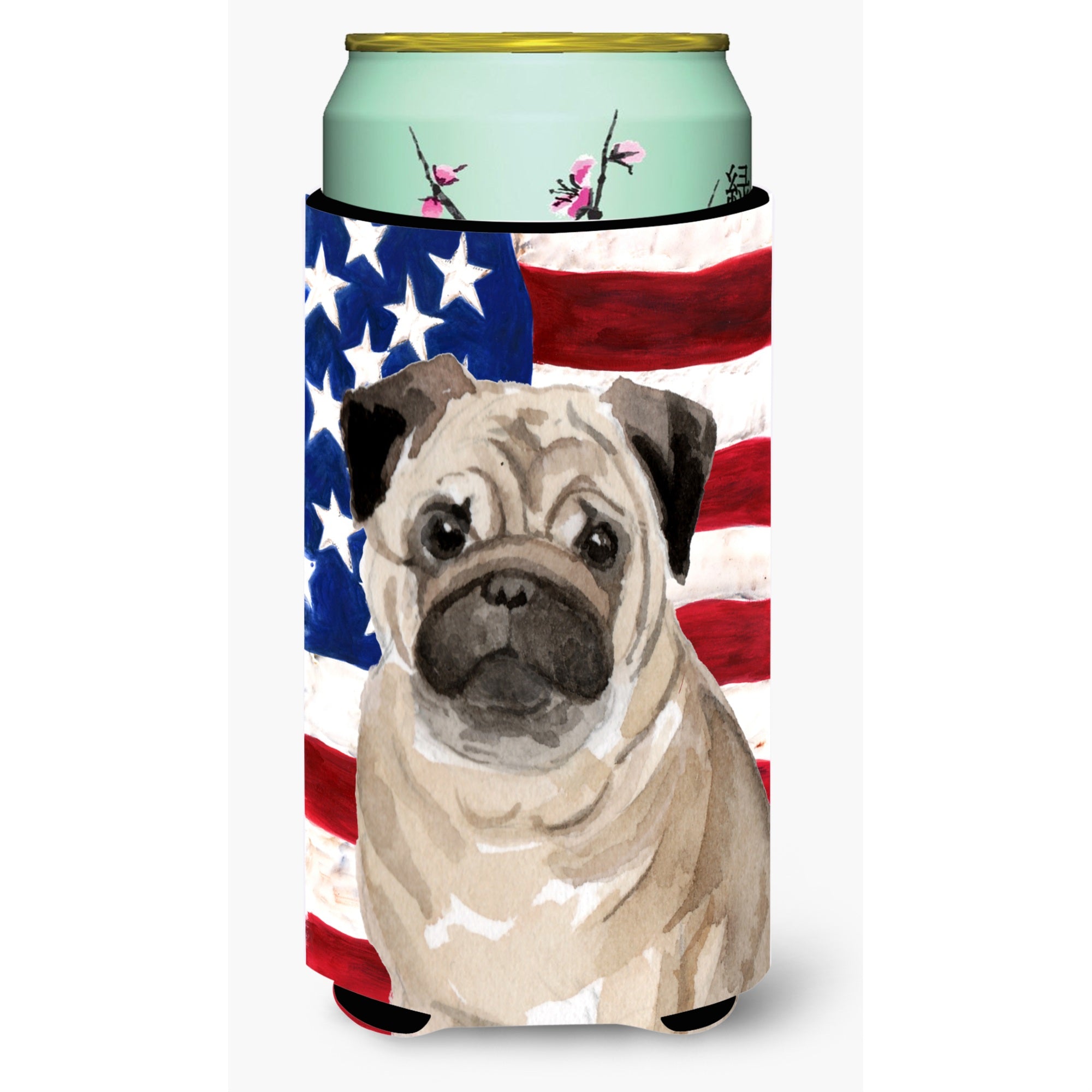 Caroline'S Treasures Fawn Pug Patriotic Decorative Can Hugger, Tall, Multicolor
