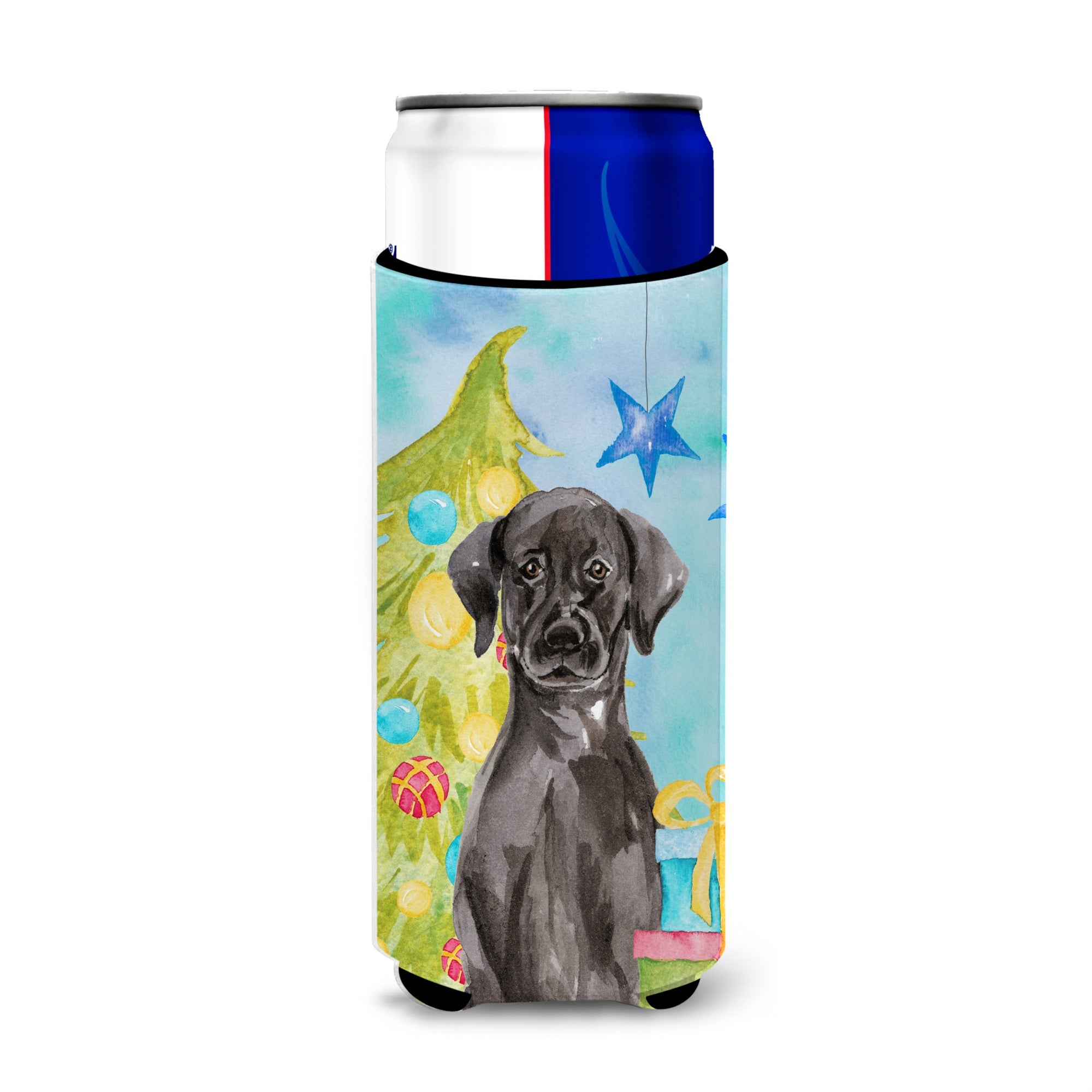 Caroline'S Treasures Black Labrador Christmas Decorative Can Hugger, Slim, Multicolor
