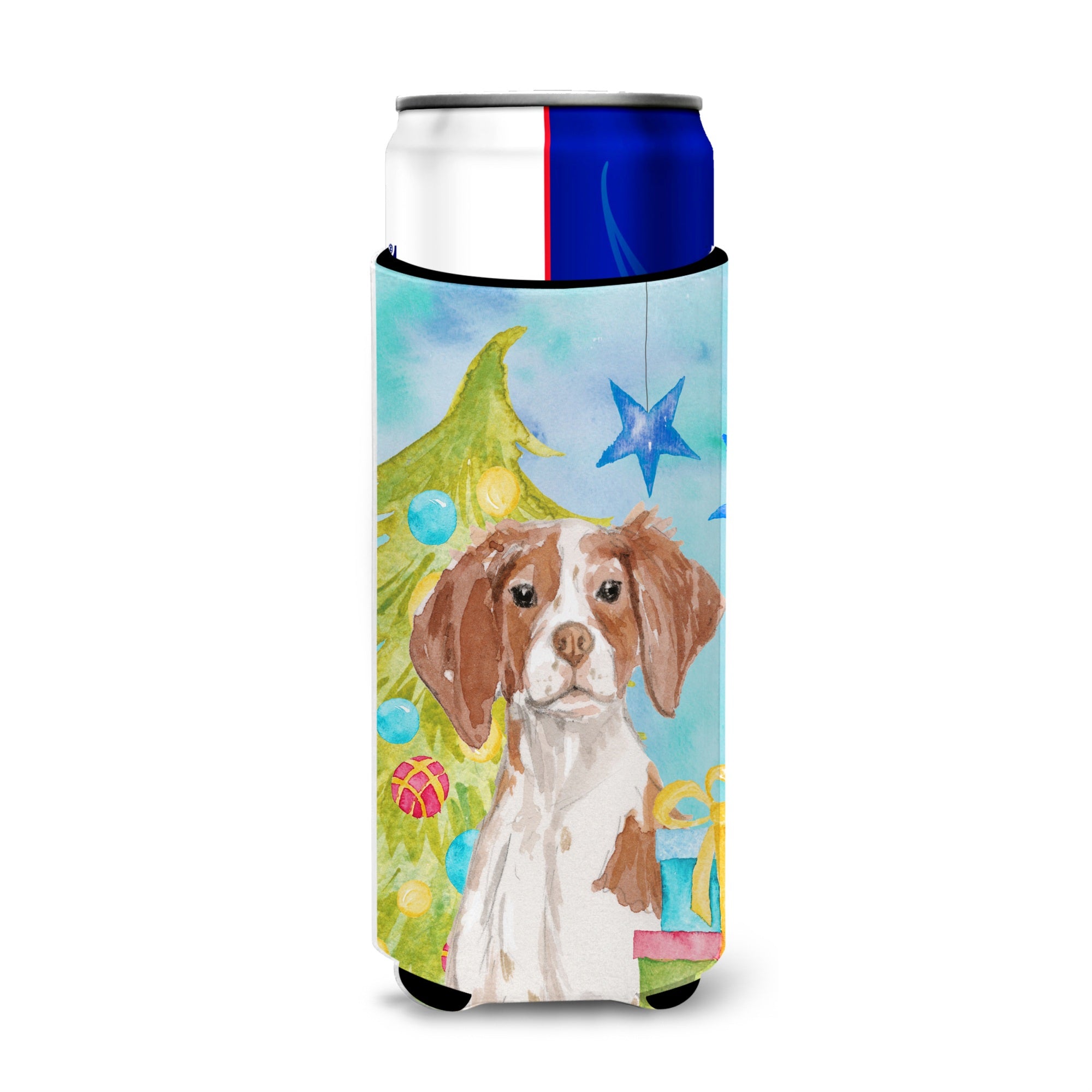 Caroline'S Treasures Brittany Spaniel Christmas Decorative Can Hugger, Slim, Multicolor