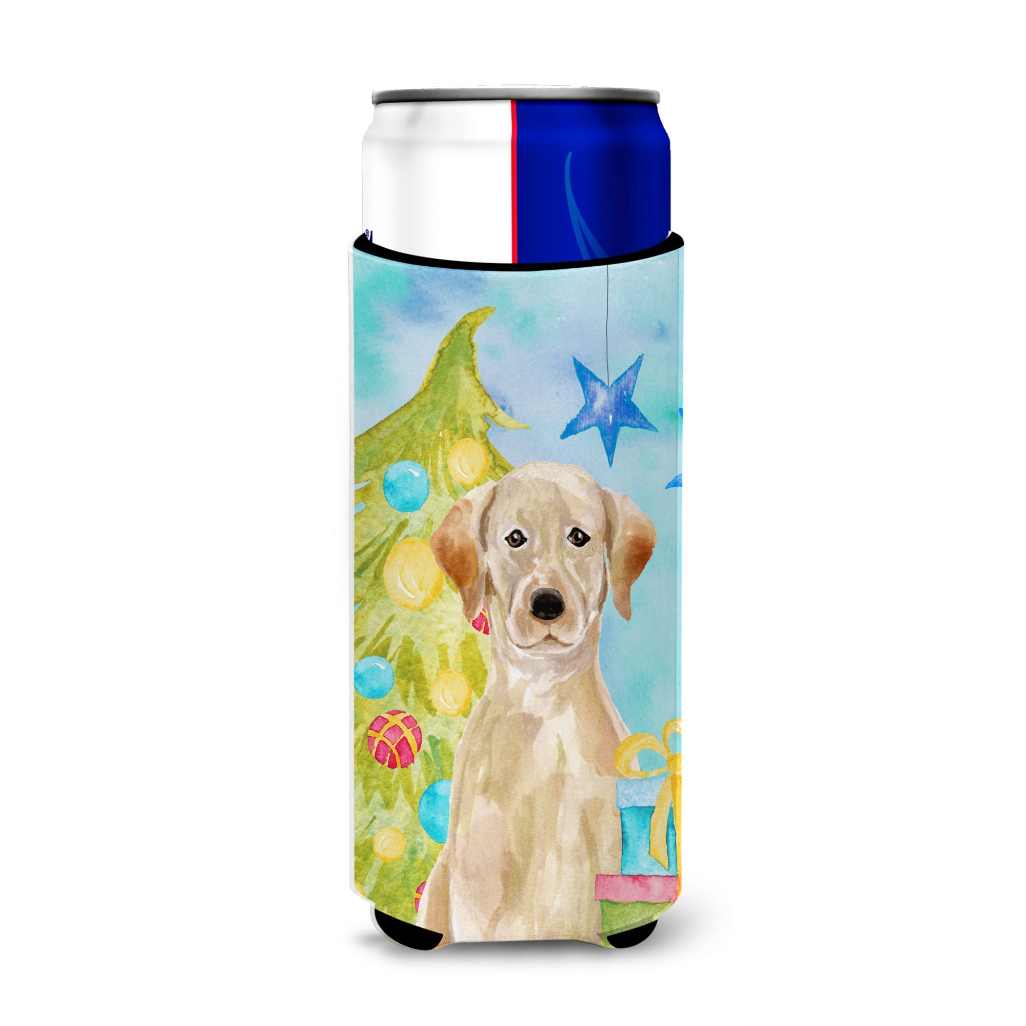 Caroline'S Treasures Yellow Labrador Christmas Decorative Can Hugger, Slim, Multicolor