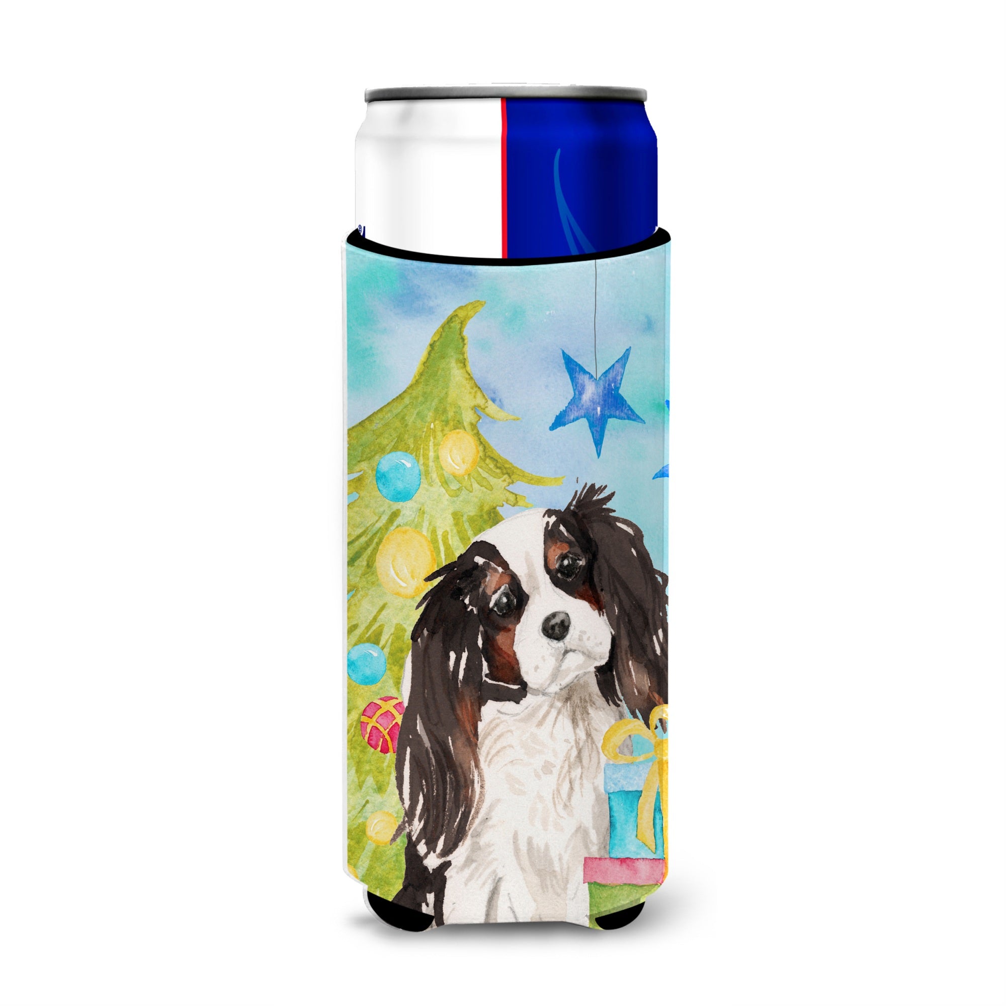 Caroline'S Treasures Tricolor Cavalier Spaniel Christmas Decorative Can Hugger, Slim, Multicolor