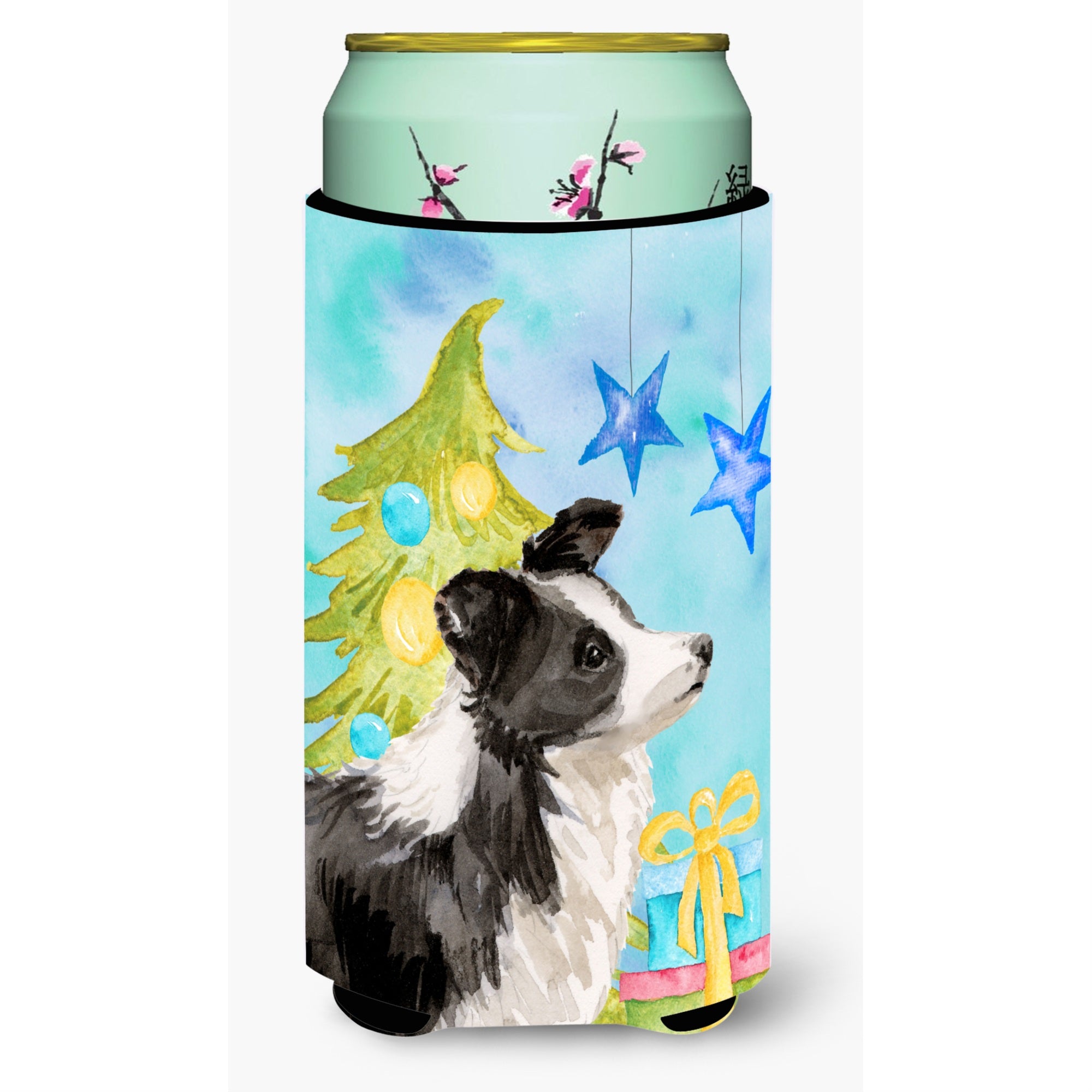 Caroline'S Treasures Border Collie Christmas Decorative Can Hugger, Tall, Multicolor