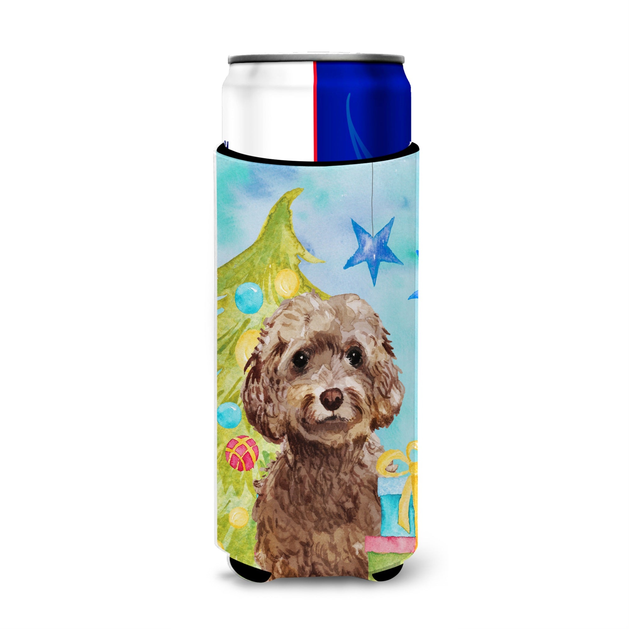 Caroline'S Treasures Brown Cockapoo Christmas Decorative Can Hugger, Slim, Multicolor