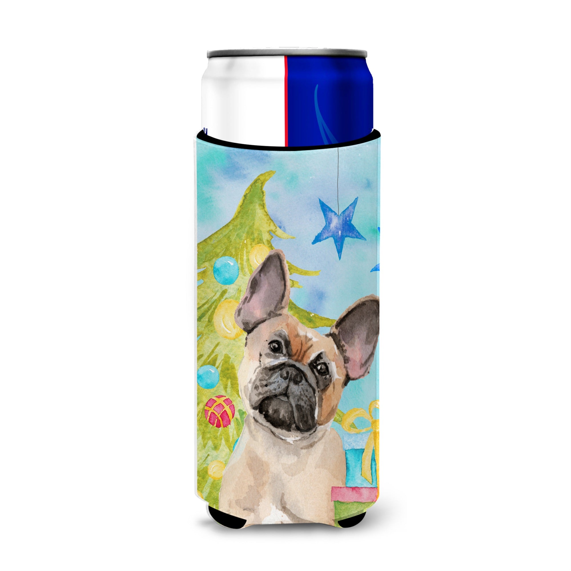 Caroline'S Treasures Fawn French Bulldog Christmas Decorative Can Hugger, Slim, Multicolor