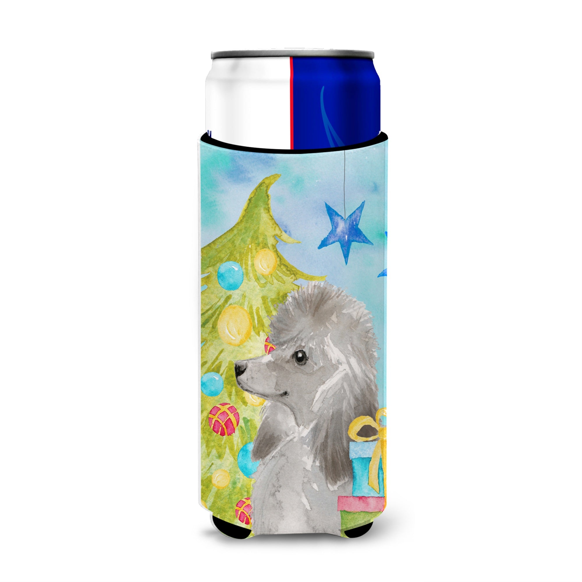 Caroline'S Treasures Grey Standard Poodle Christmas Decorative Can Hugger, Slim, Multicolor