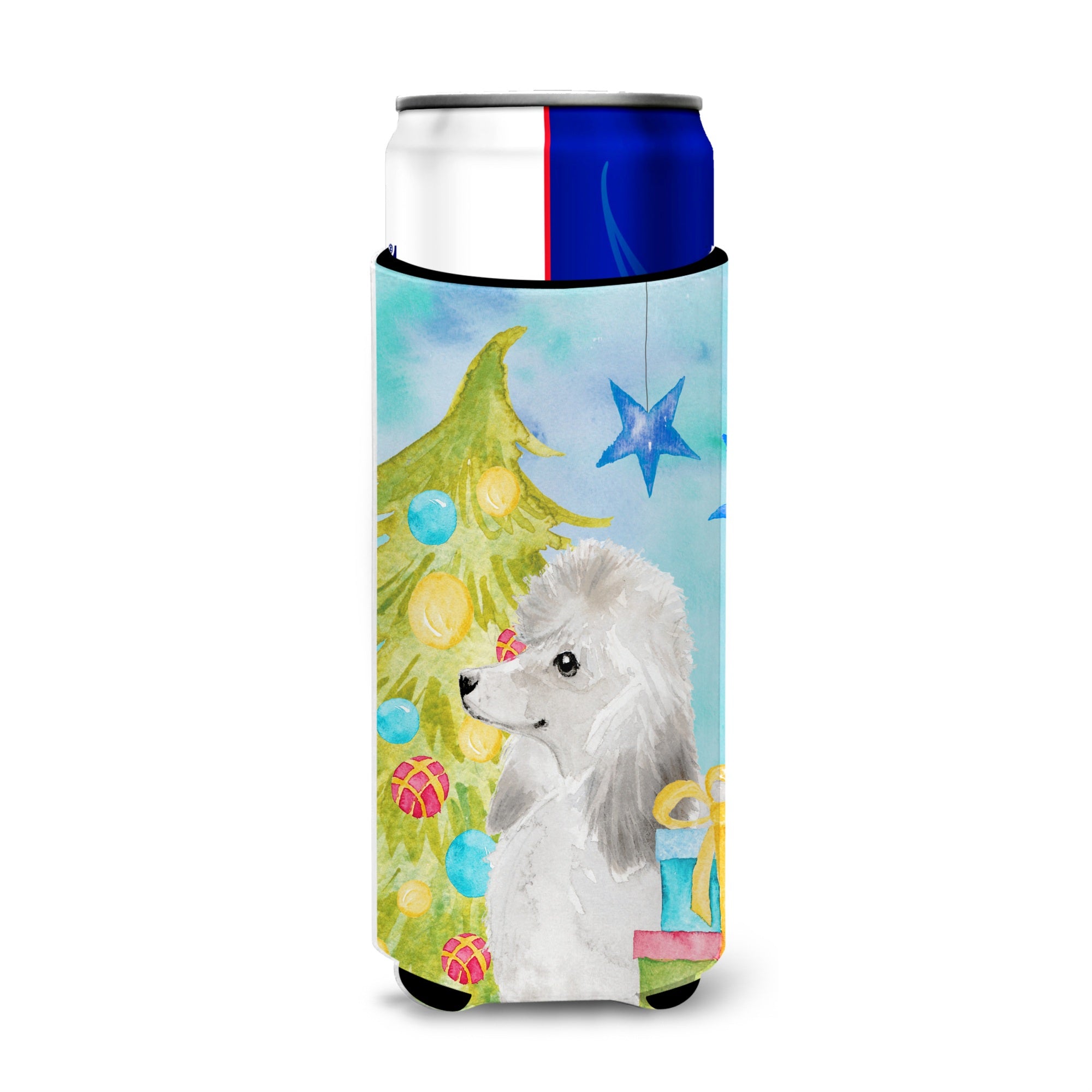 Caroline'S Treasures White Standard Poodle Christmas Decorative Can Hugger, Slim, Multicolor