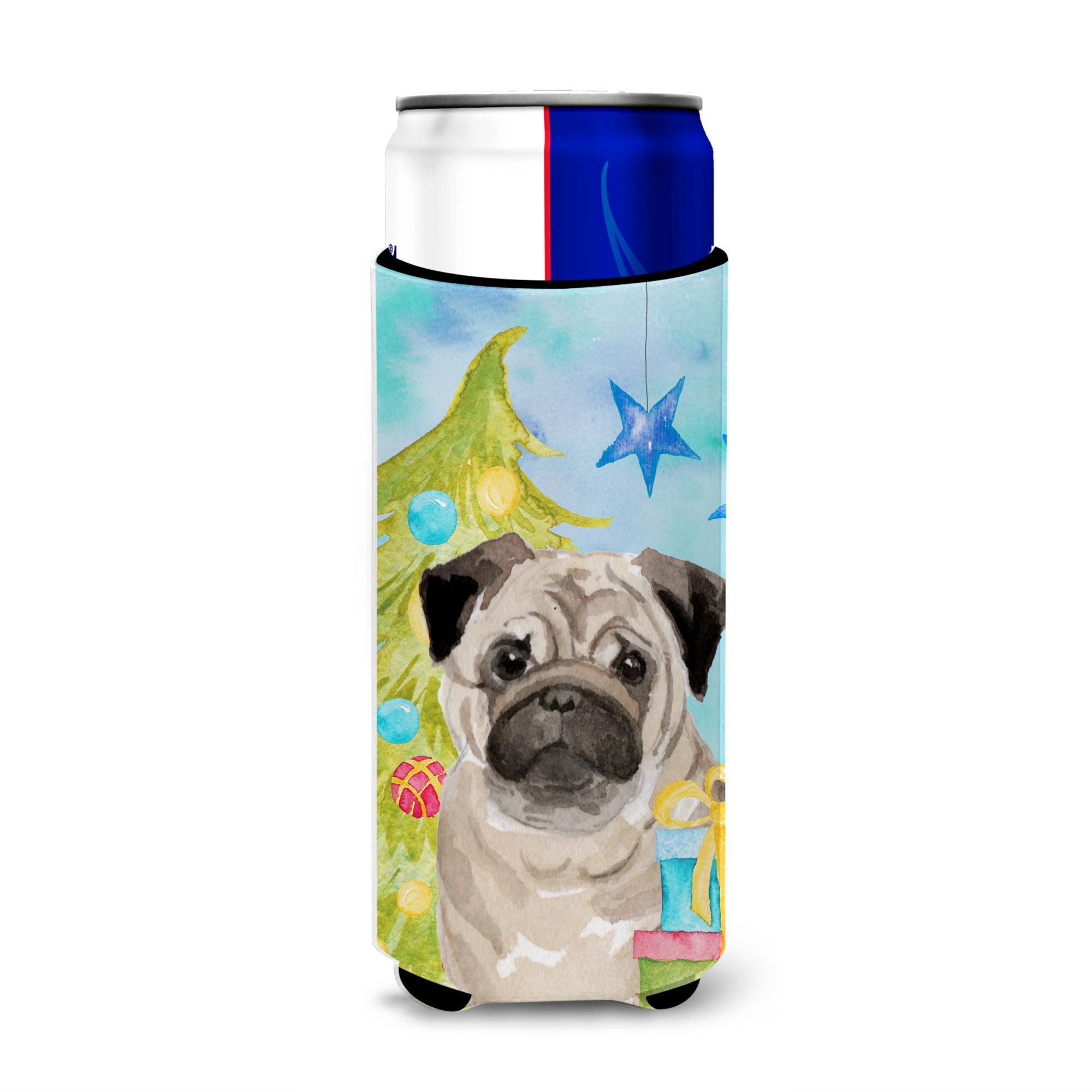 Caroline'S Treasures Fawn Pug Christmas Decorative Can Hugger, Slim, Multicolor