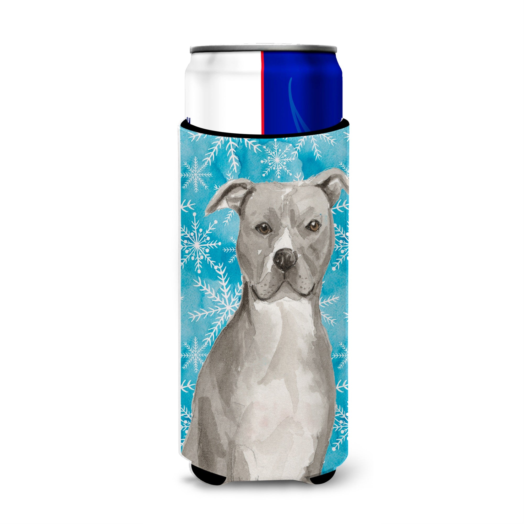 Caroline'S Treasures Staffordshire Bull Terrier Winter Decorative Can Hugger, Slim, Multicolor