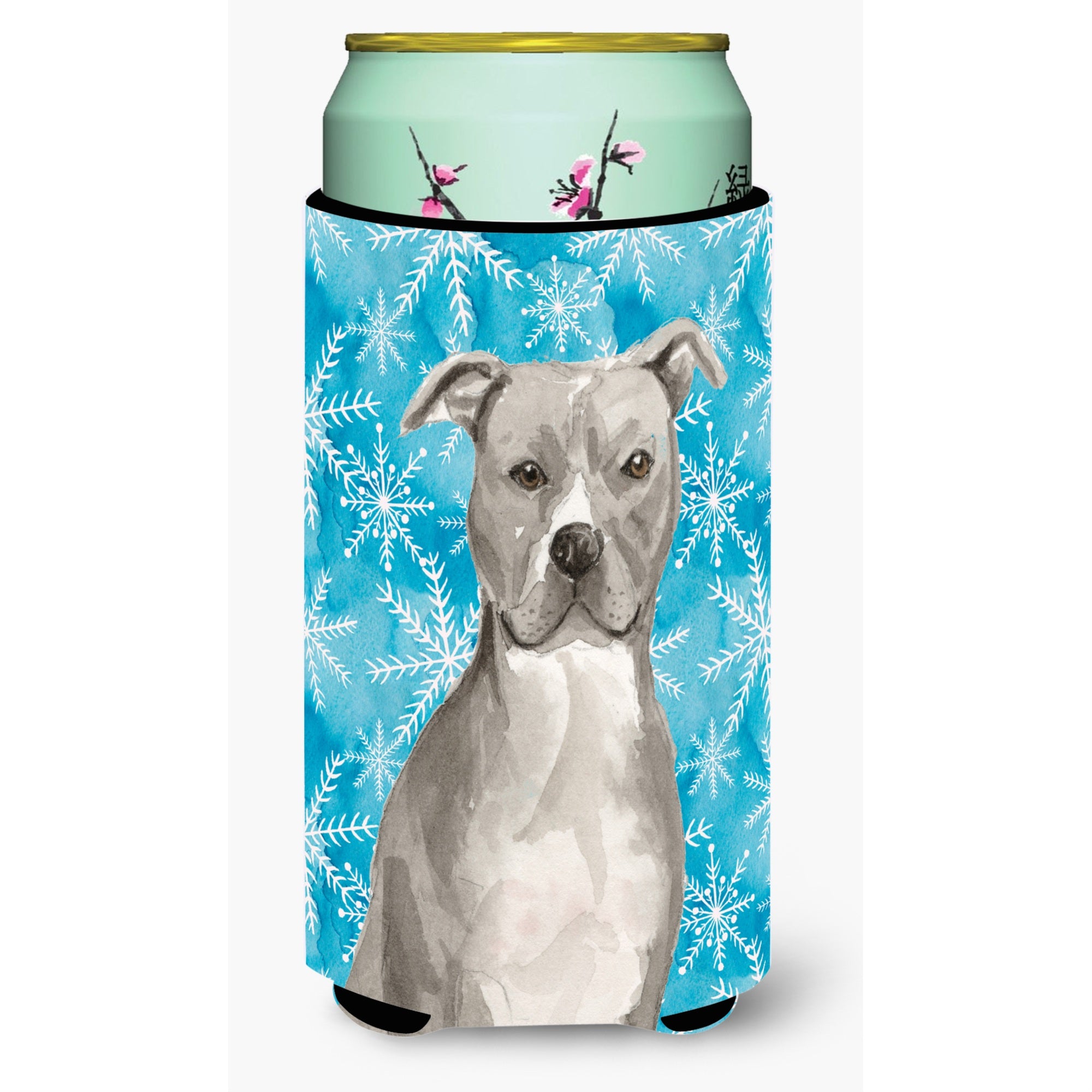 Caroline'S Treasures Staffordshire Bull Terrier Winter Decorative Can Hugger, Tall, Multicolor