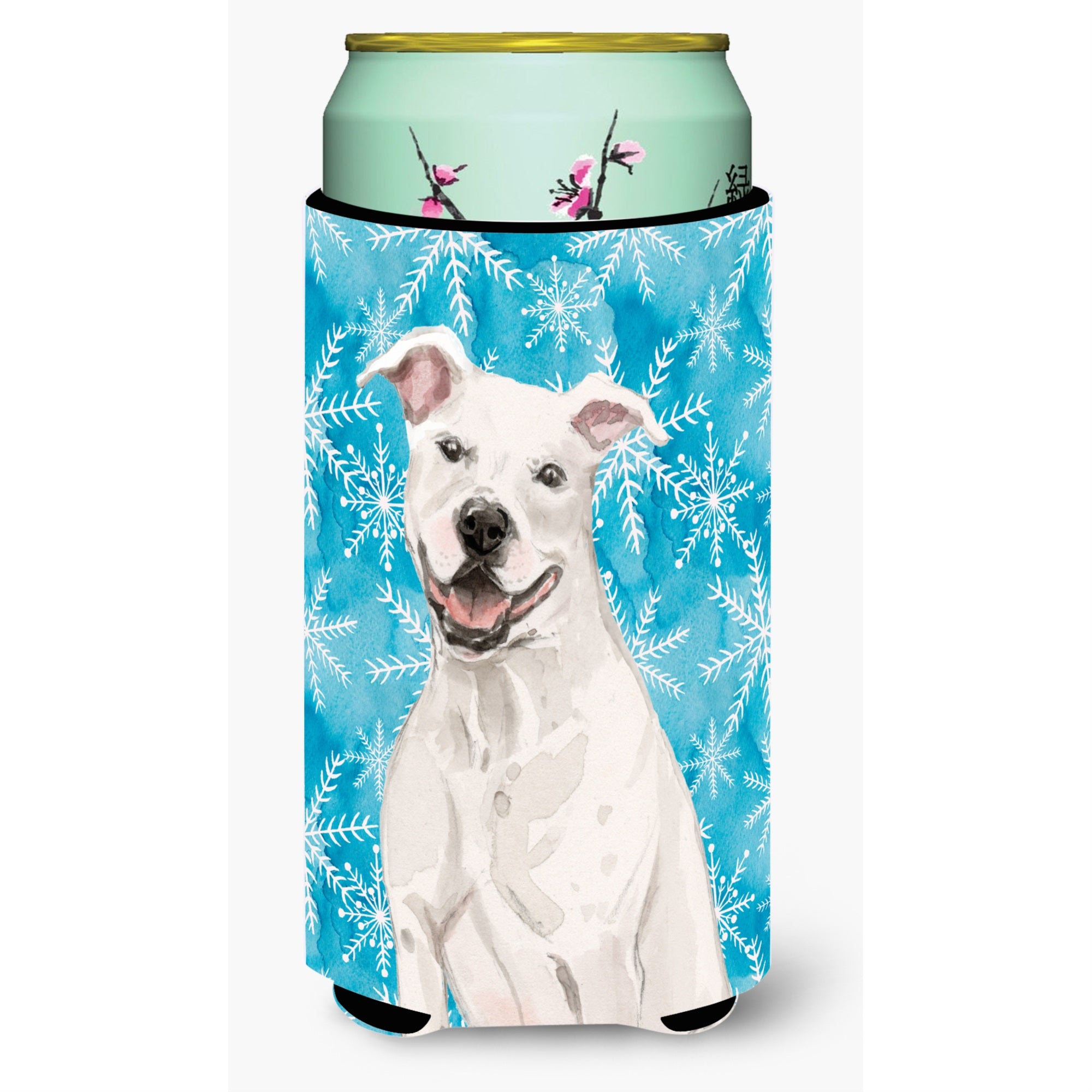 Caroline'S Treasures White Staffie Bull Terrier Winter Decorative Can Hugger, Tall, Multicolor