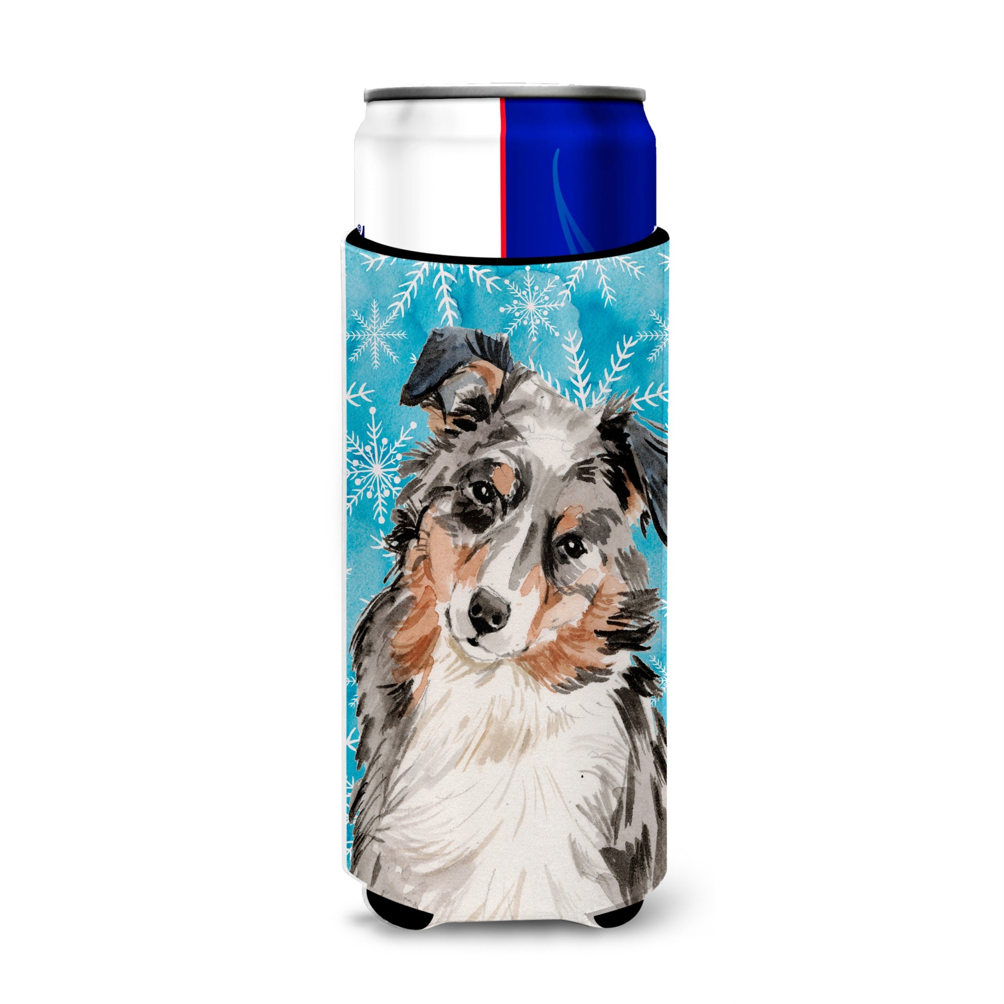 Caroline'S Treasures Australian Shepherd Winter Decorative Can Hugger, Slim, Multicolor