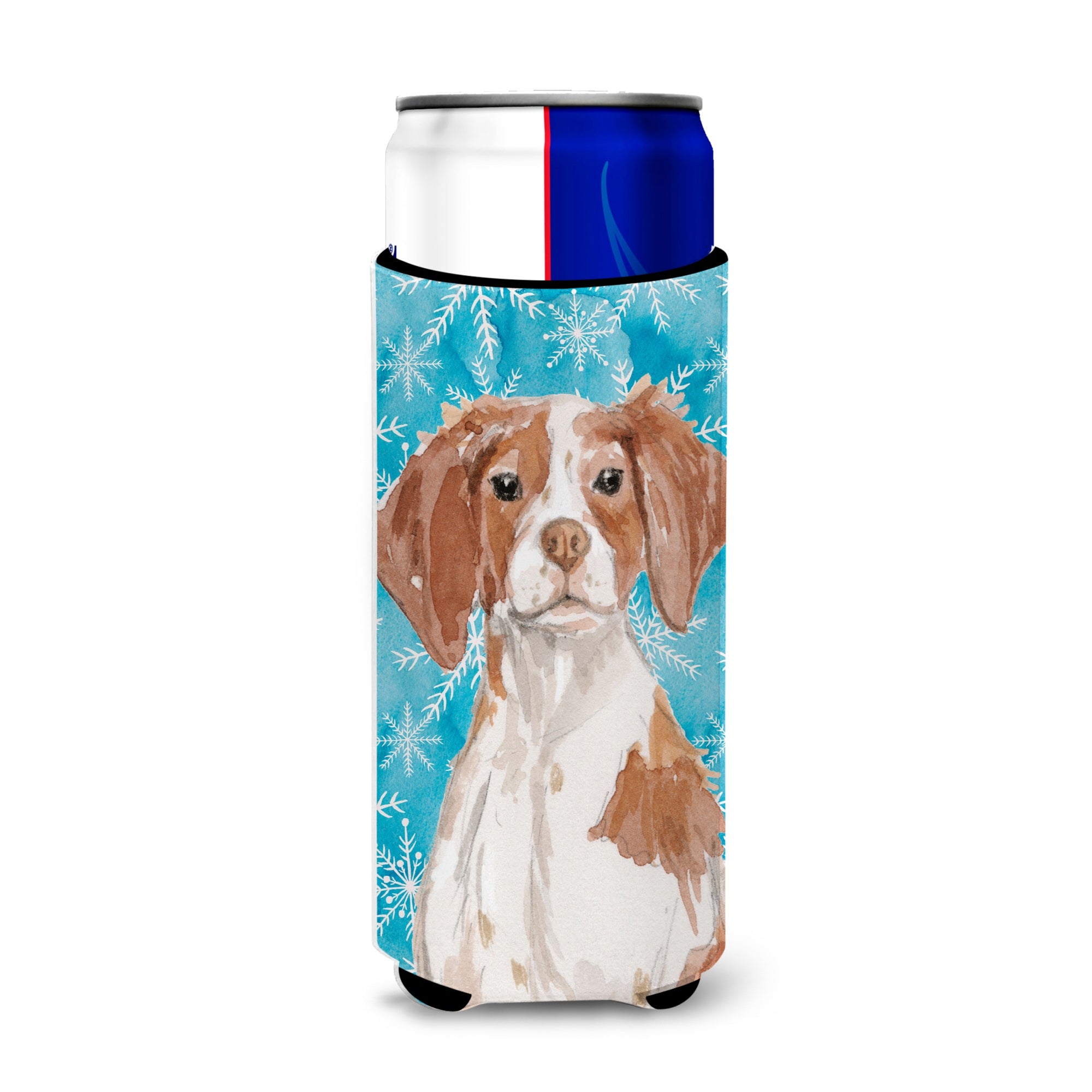 Caroline'S Treasures Brittany Spaniel Winter Decorative Can Hugger, Slim, Multicolor