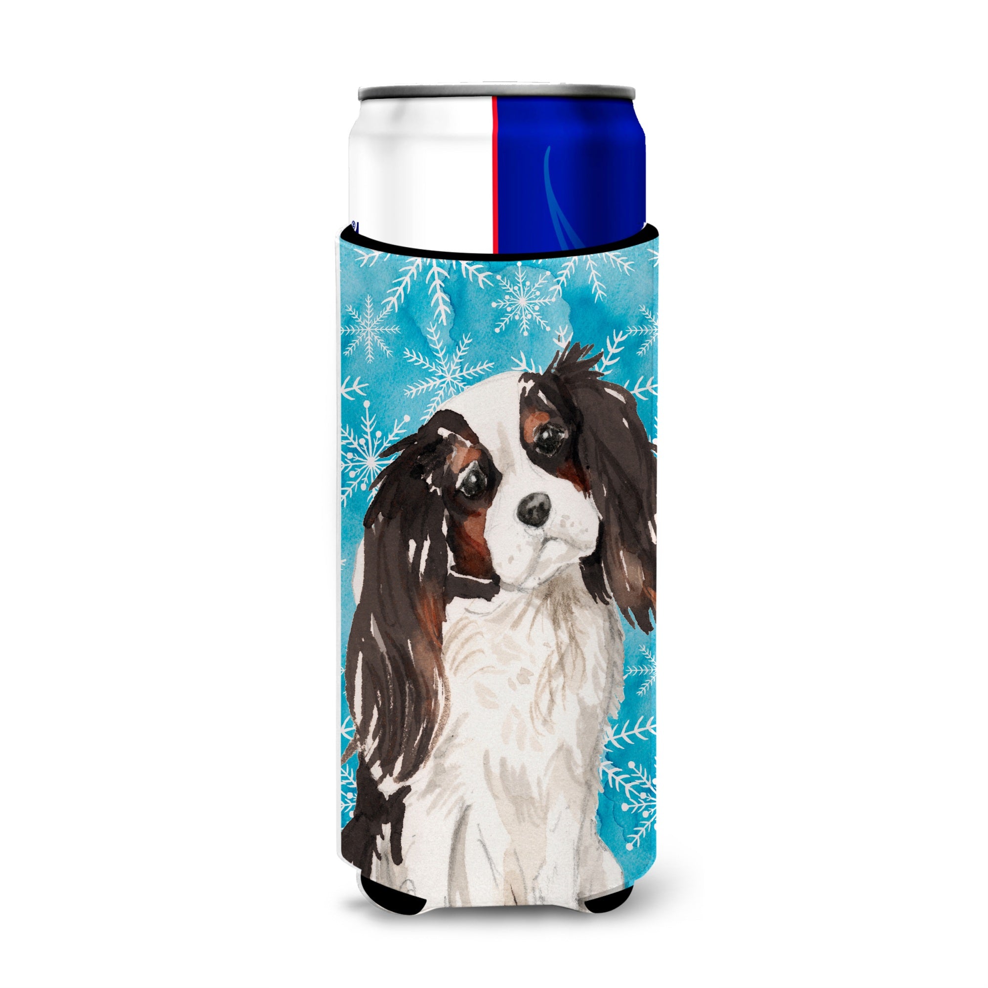 Caroline'S Treasures Tricolor Cavalier Spaniel Winter Decorative Can Hugger, Slim, Multicolor