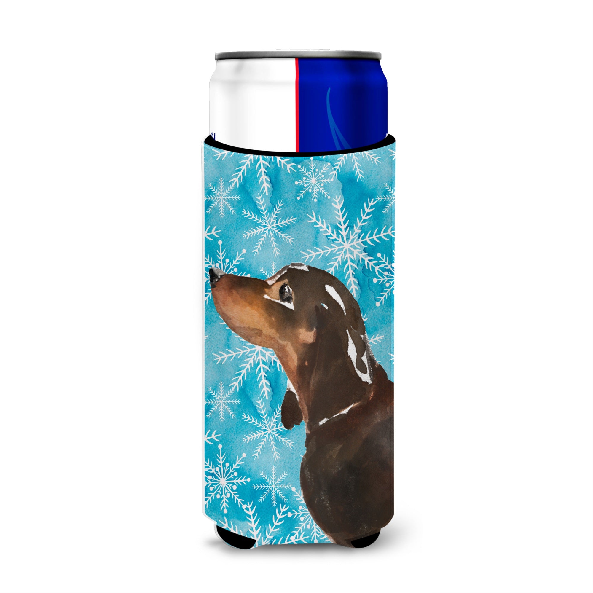 Caroline'S Treasures Black And Tan Dachshund Winter Decorative Can Hugger, Slim, Multicolor