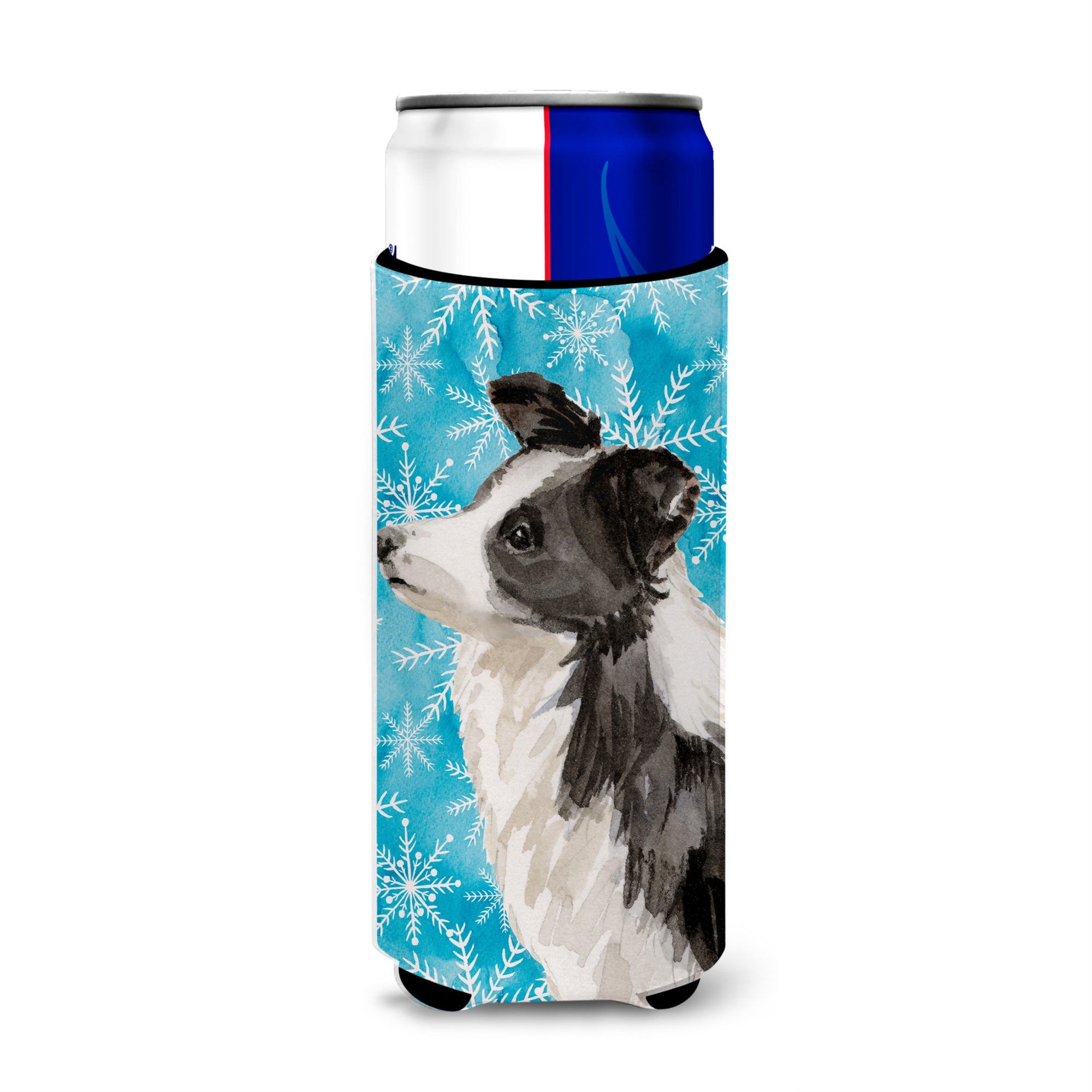 Caroline'S Treasures Border Collie Winter Decorative Can Hugger, Slim, Multicolor