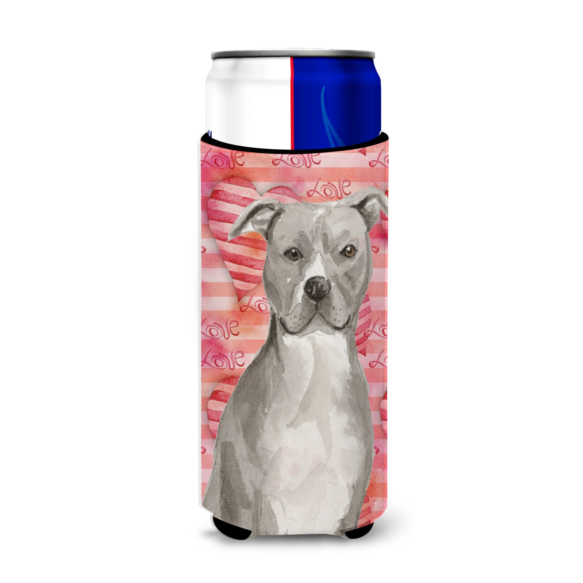 Caroline'S Treasures Staffordshire Bull Terrier Love Decorative Can Hugger, Slim, Multicolor