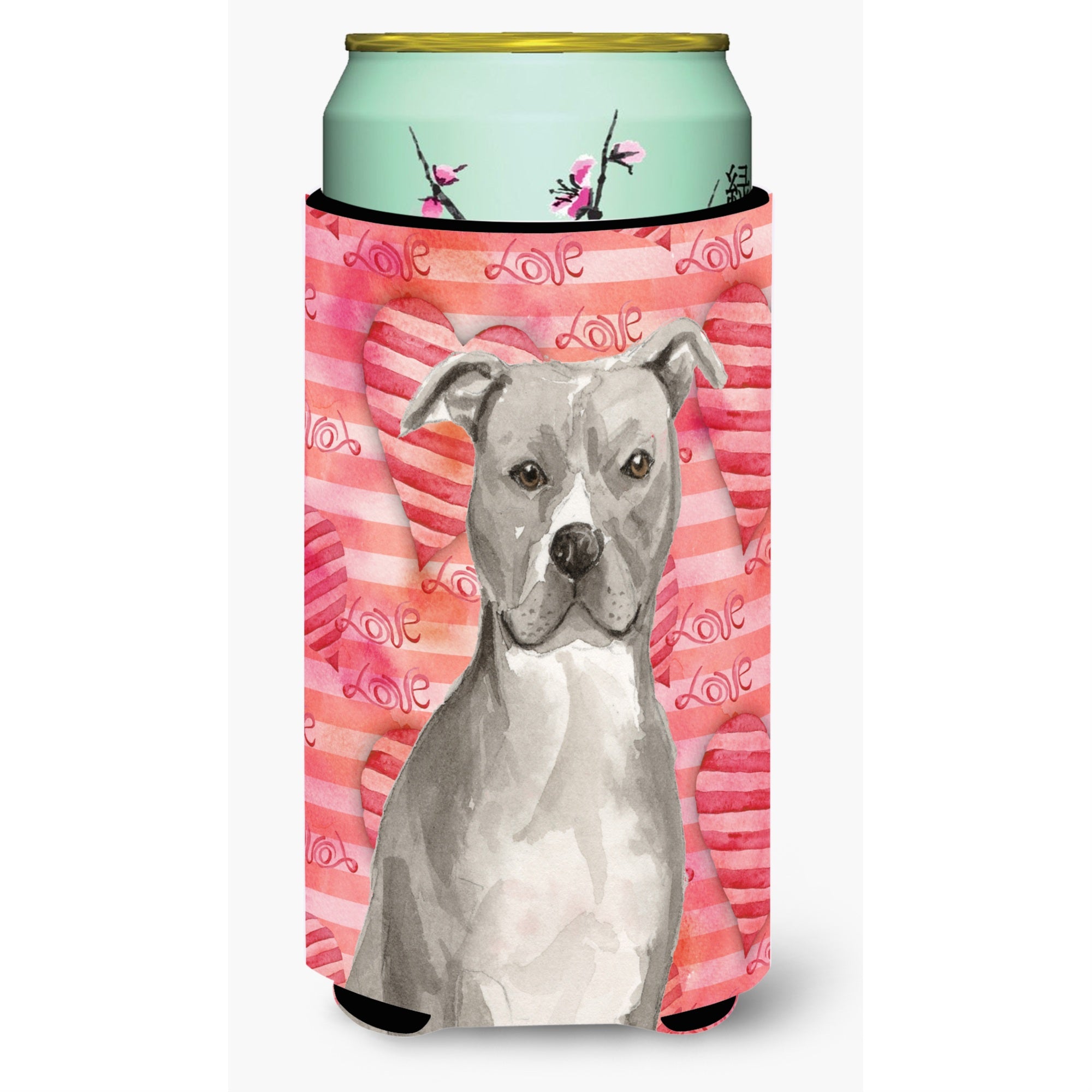 Caroline'S Treasures Staffordshire Bull Terrier Love Decorative Can Hugger, Tall, Multicolor