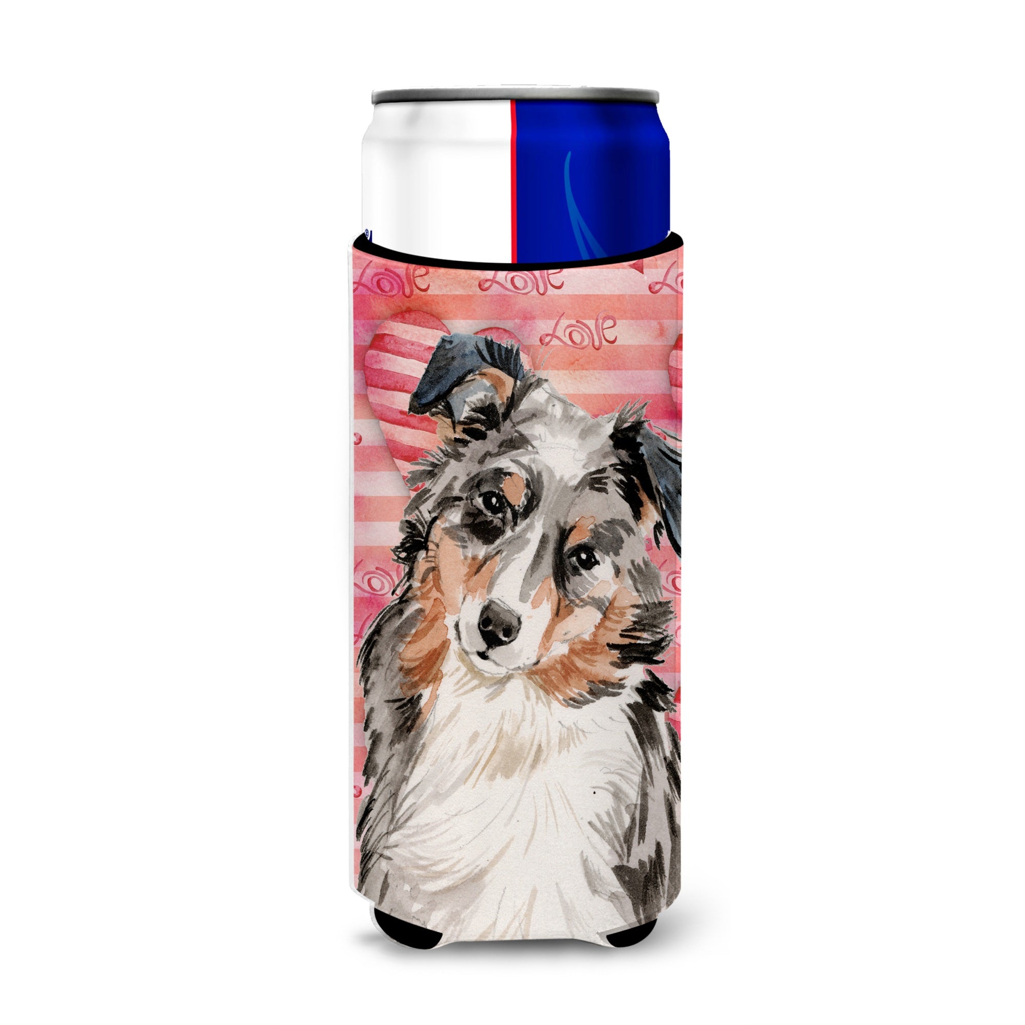 Caroline'S Treasures Australian Shepherd Love Decorative Can Hugger, Slim, Multicolor