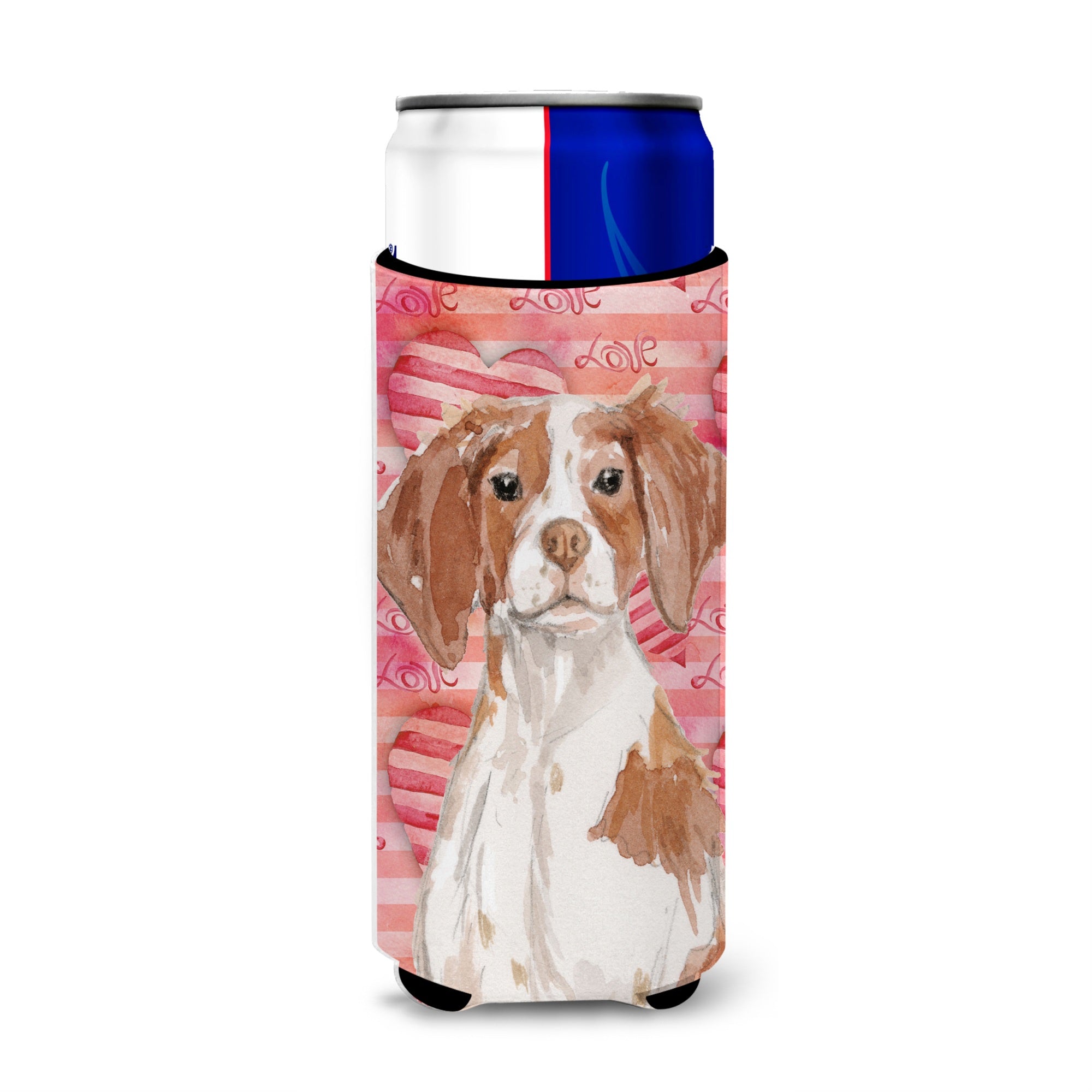 Caroline'S Treasures Brittany Spaniel Love Decorative Can Hugger, Slim, Multicolor