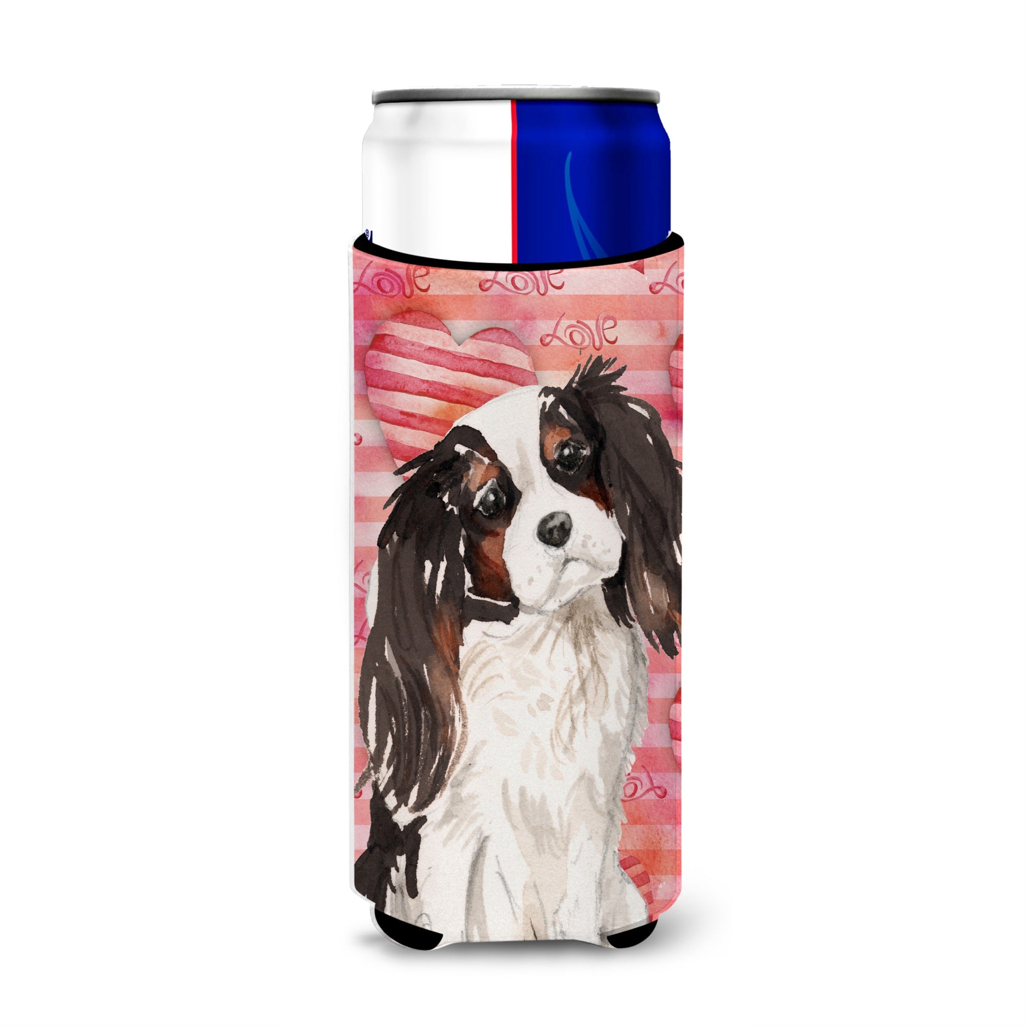 Caroline'S Treasures Tricolor Cavalier Spaniel Love Decorative Can Hugger, Slim, Multicolor