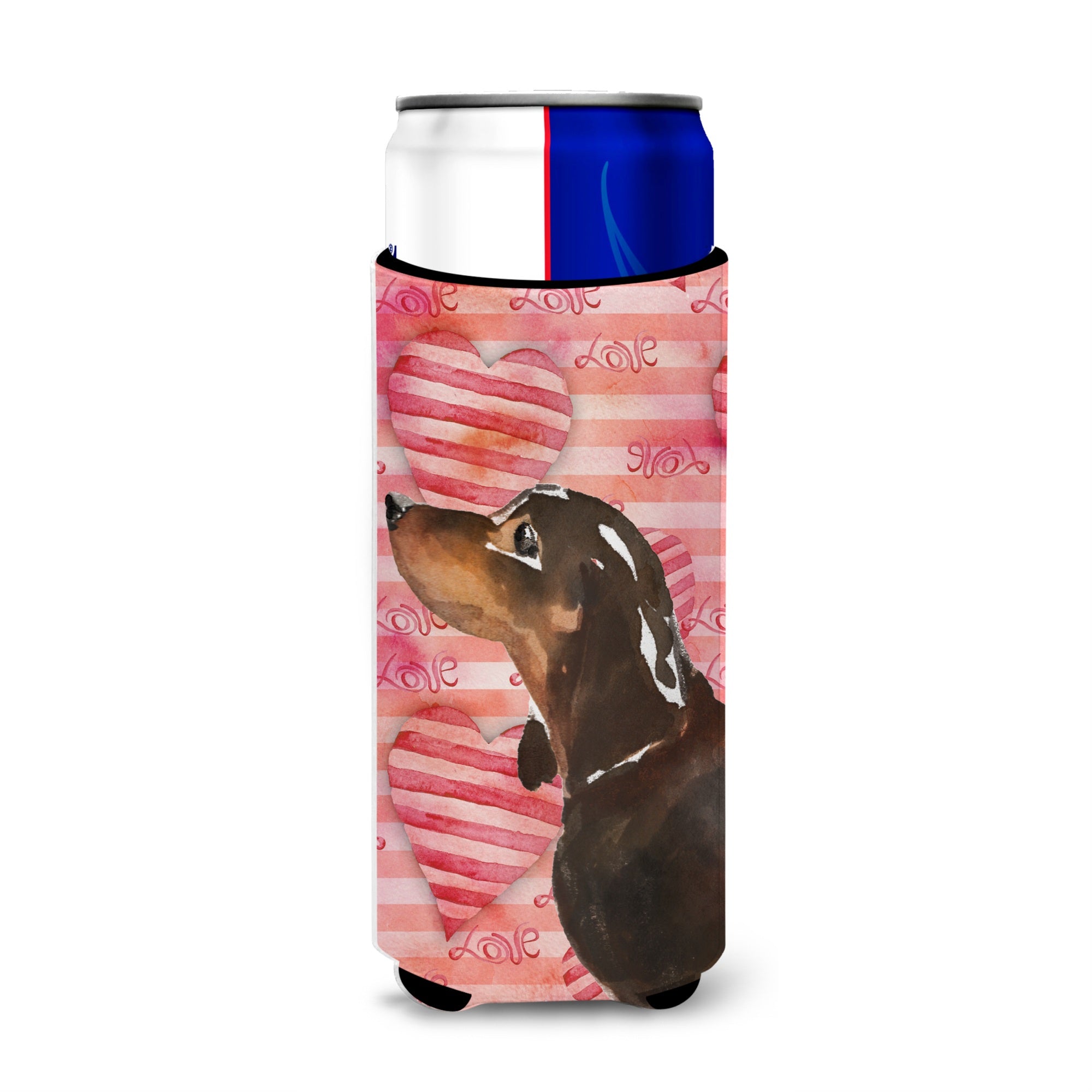 Caroline'S Treasures Black And Tan Dachshund Love Decorative Can Hugger, Slim, Multicolor