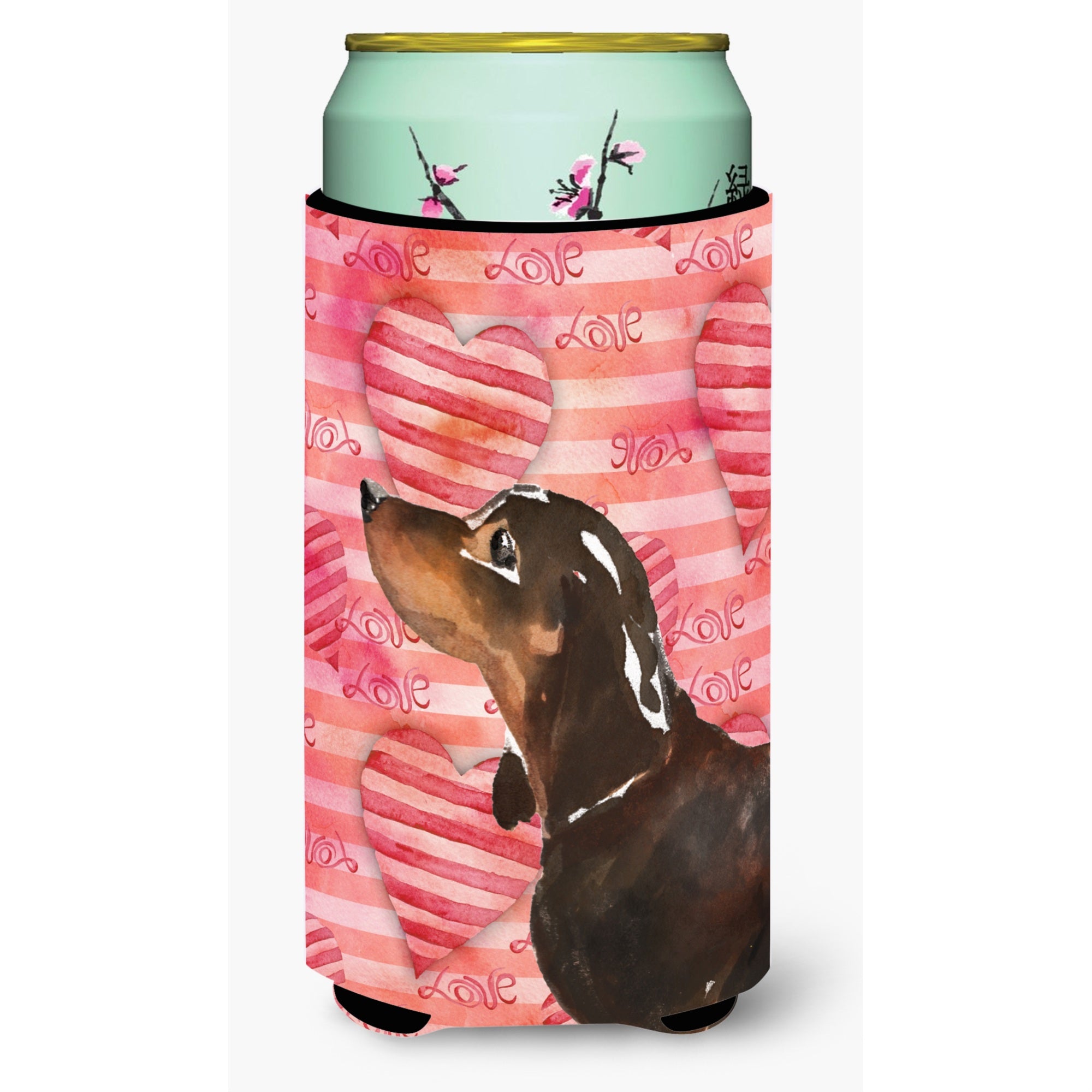 Caroline'S Treasures Black And Tan Dachshund Love Decorative Can Hugger, Tall, Multicolor