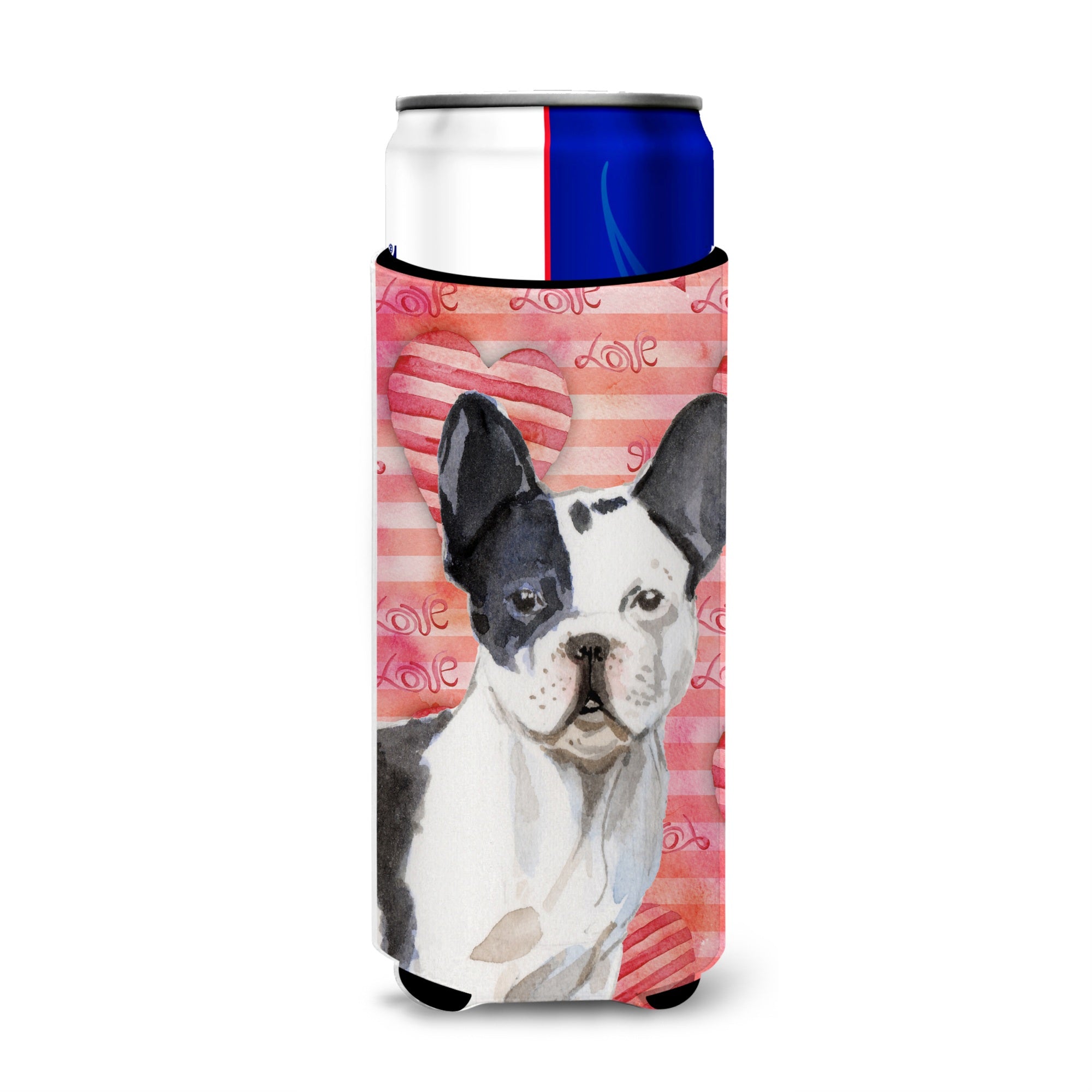 Caroline'S Treasures Black White French Bulldog Love Decorative Can Hugger, Slim, Multicolor