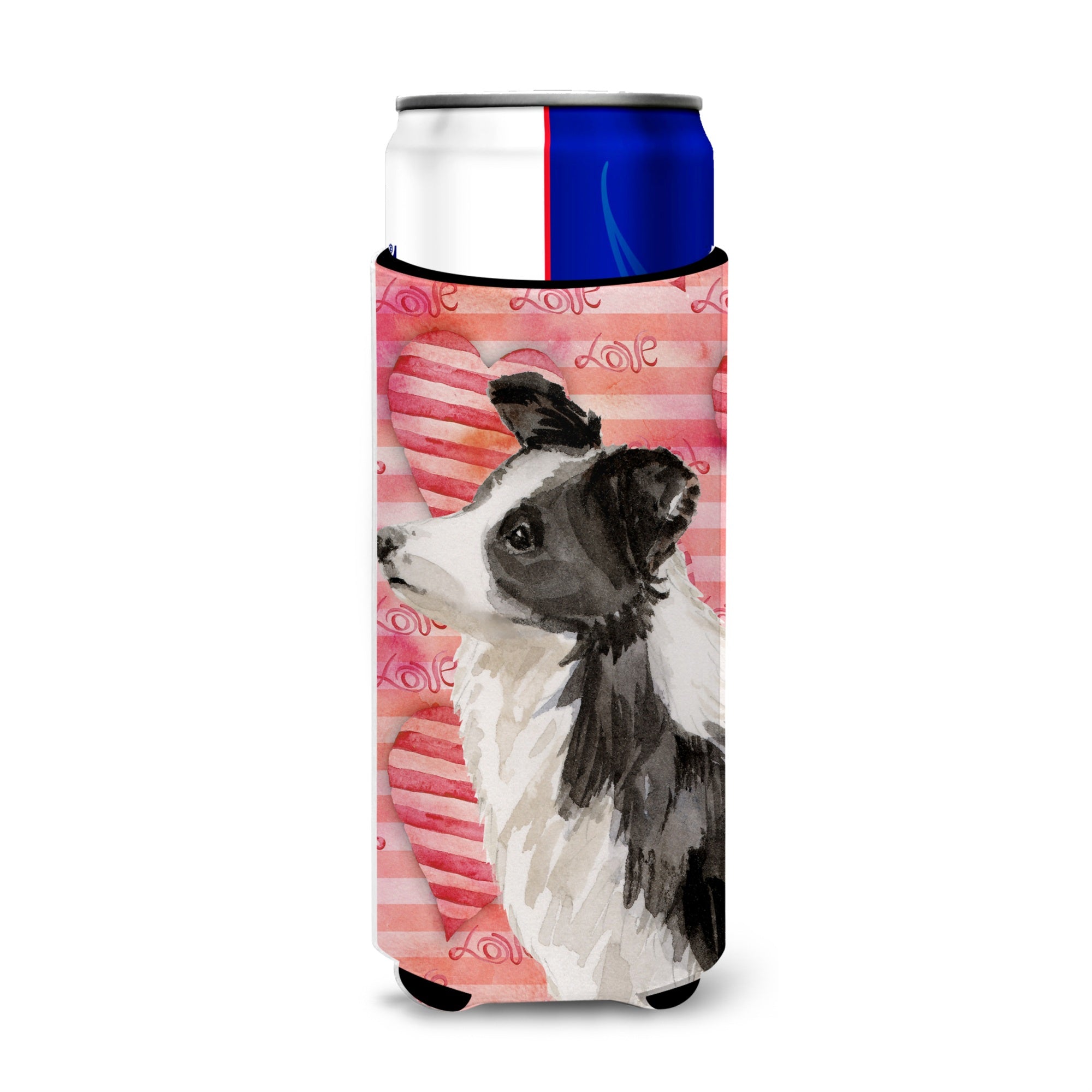 Caroline'S Treasures Border Collie Love Decorative Can Hugger, Slim, Multicolor