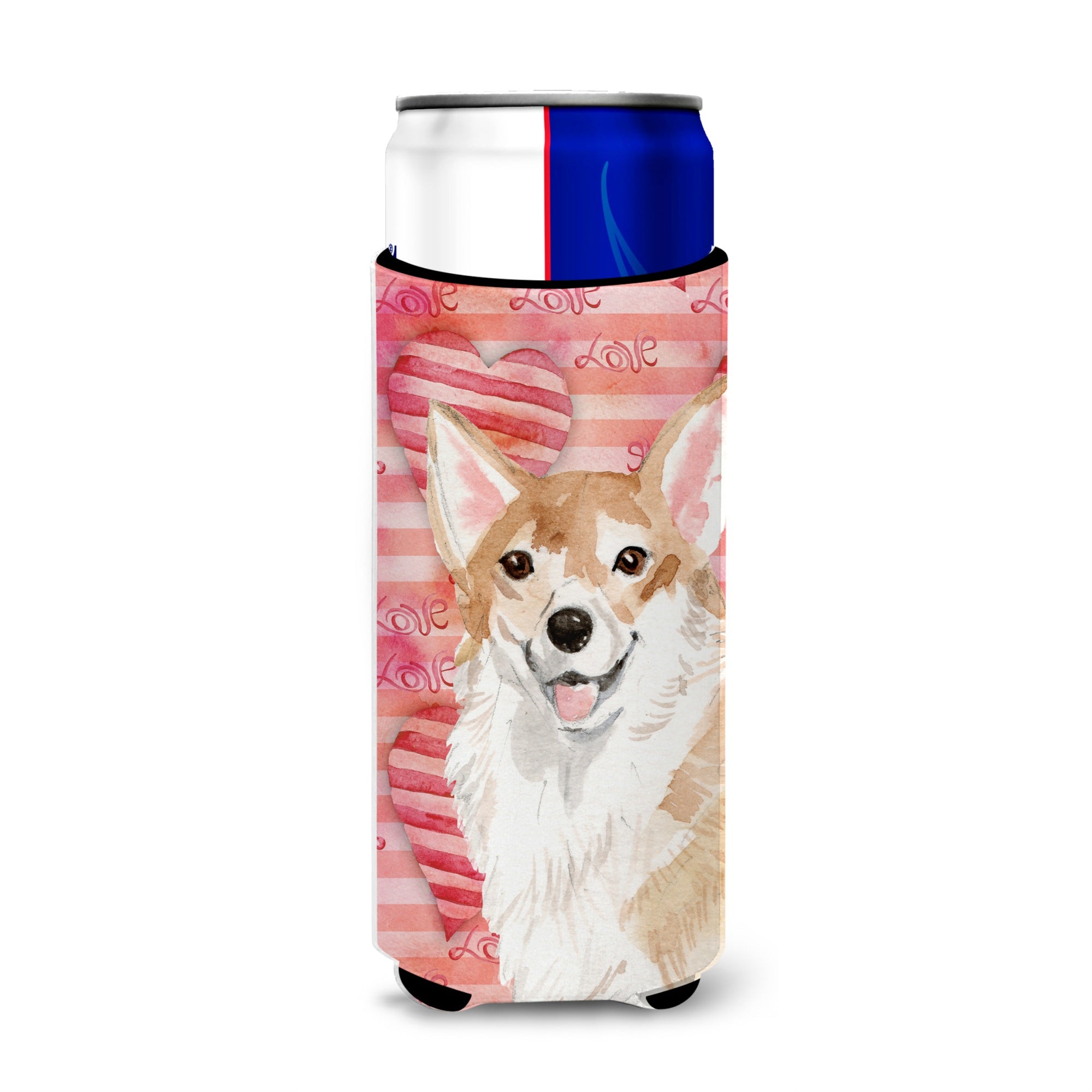Caroline'S Treasures Corgi Love Decorative Can Hugger, Slim, Multicolor