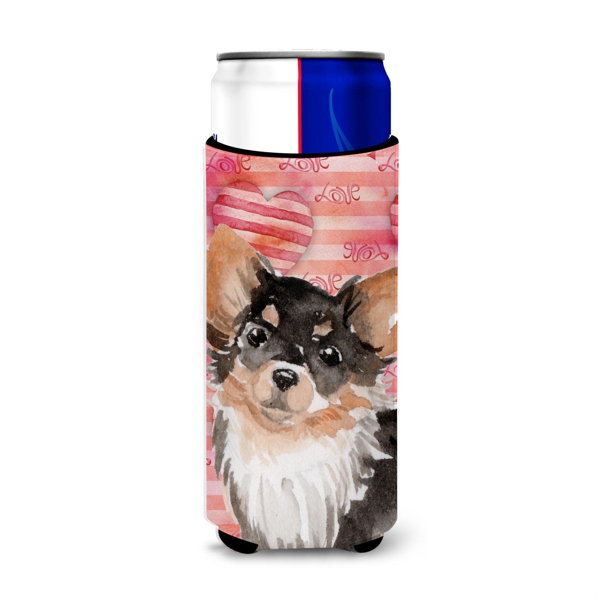 Caroline'S Treasures Long Haired Chihuahua Love Decorative Can Hugger, Slim, Multicolor