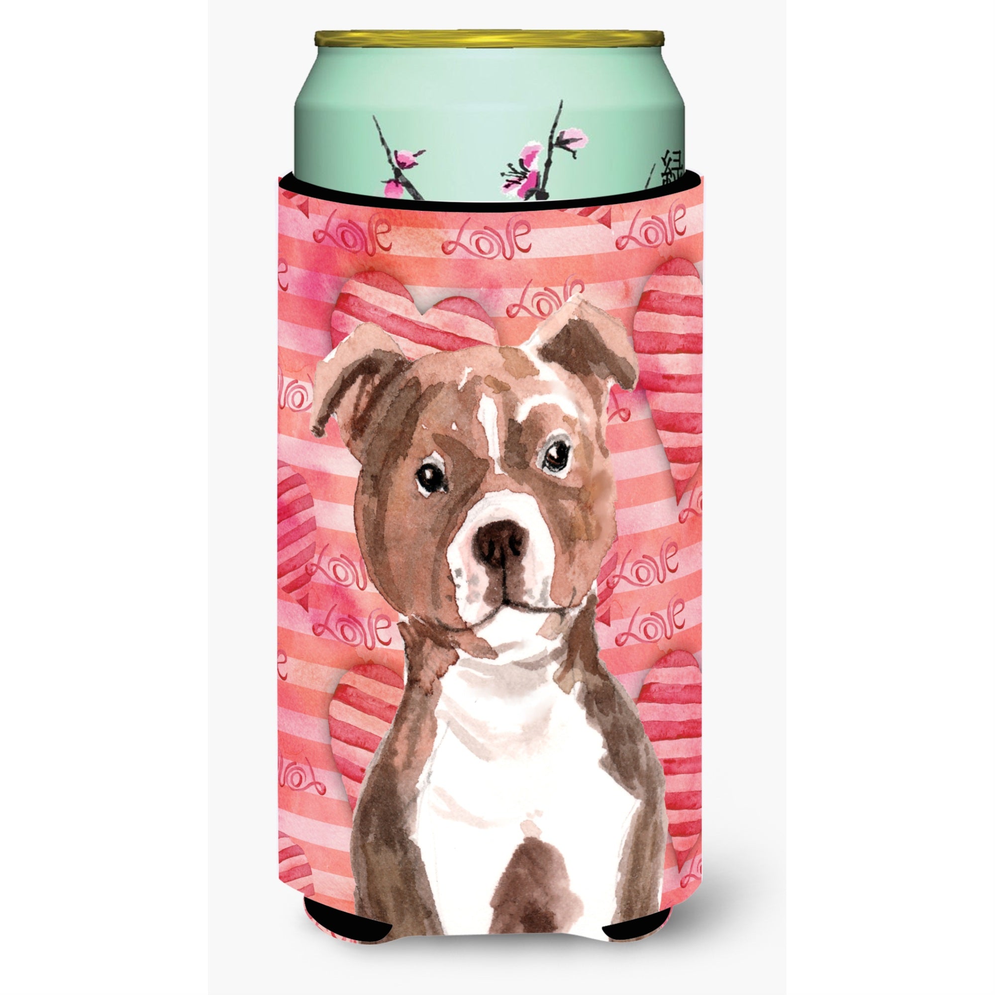 Caroline'S Treasures Red Staffie Bull Terrier Love Decorative Can Hugger, Tall, Multicolor