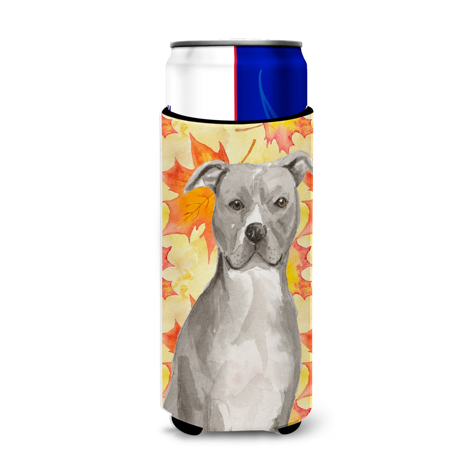 Caroline'S Treasures Staffordshire Bull Terrier Fall Decorative Can Hugger, Slim, Multicolor