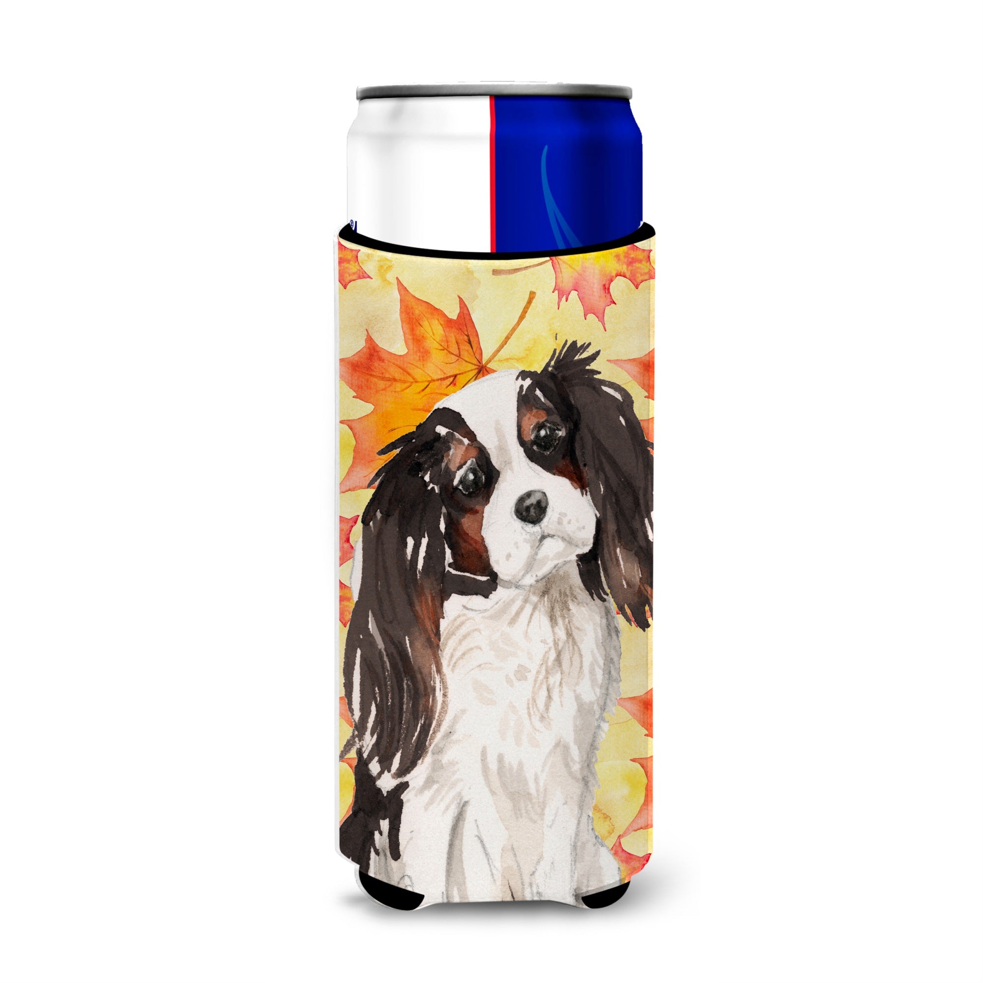 Caroline'S Treasures Tricolor Cavalier Spaniel Fall Decorative Can Hugger, Slim, Multicolor